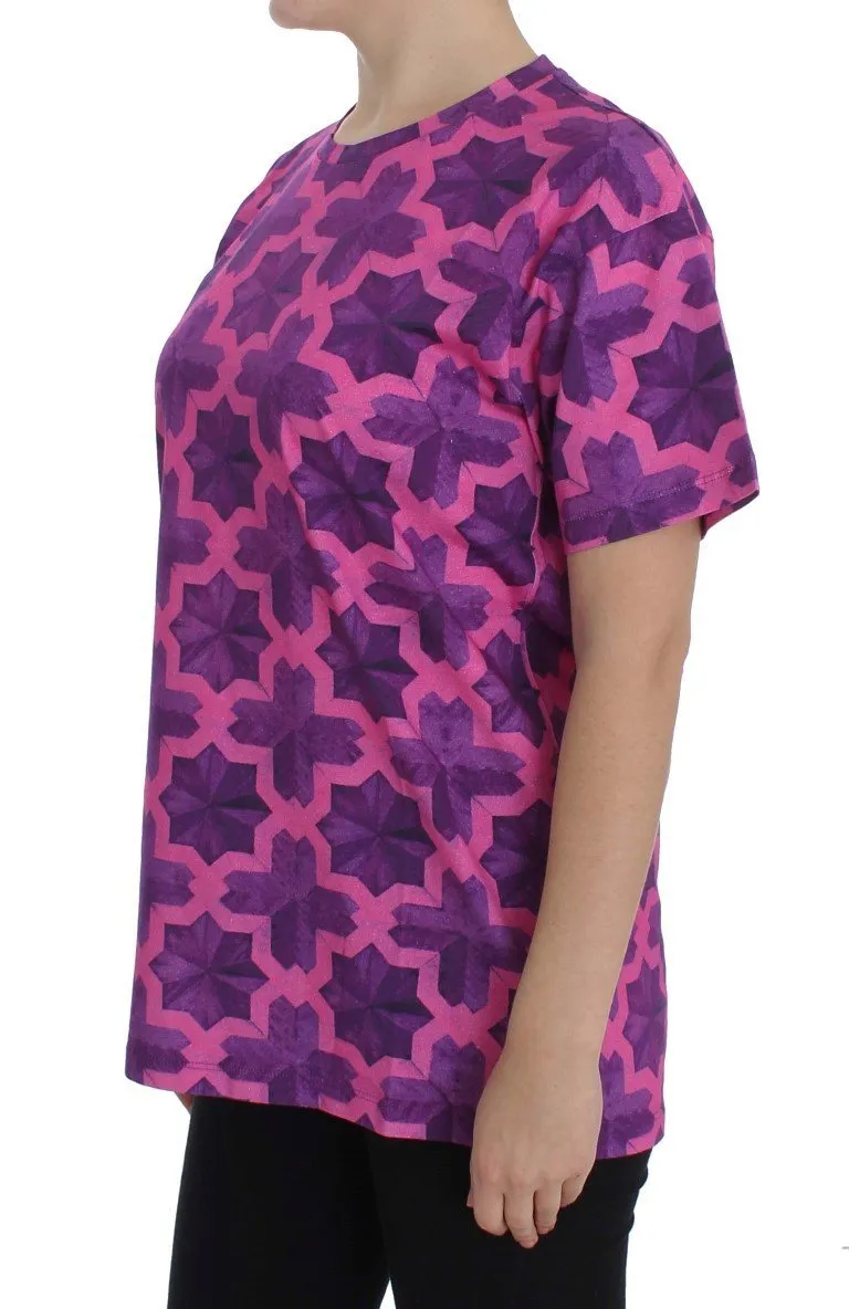 Pink Purple Cotton Motive T-shirt