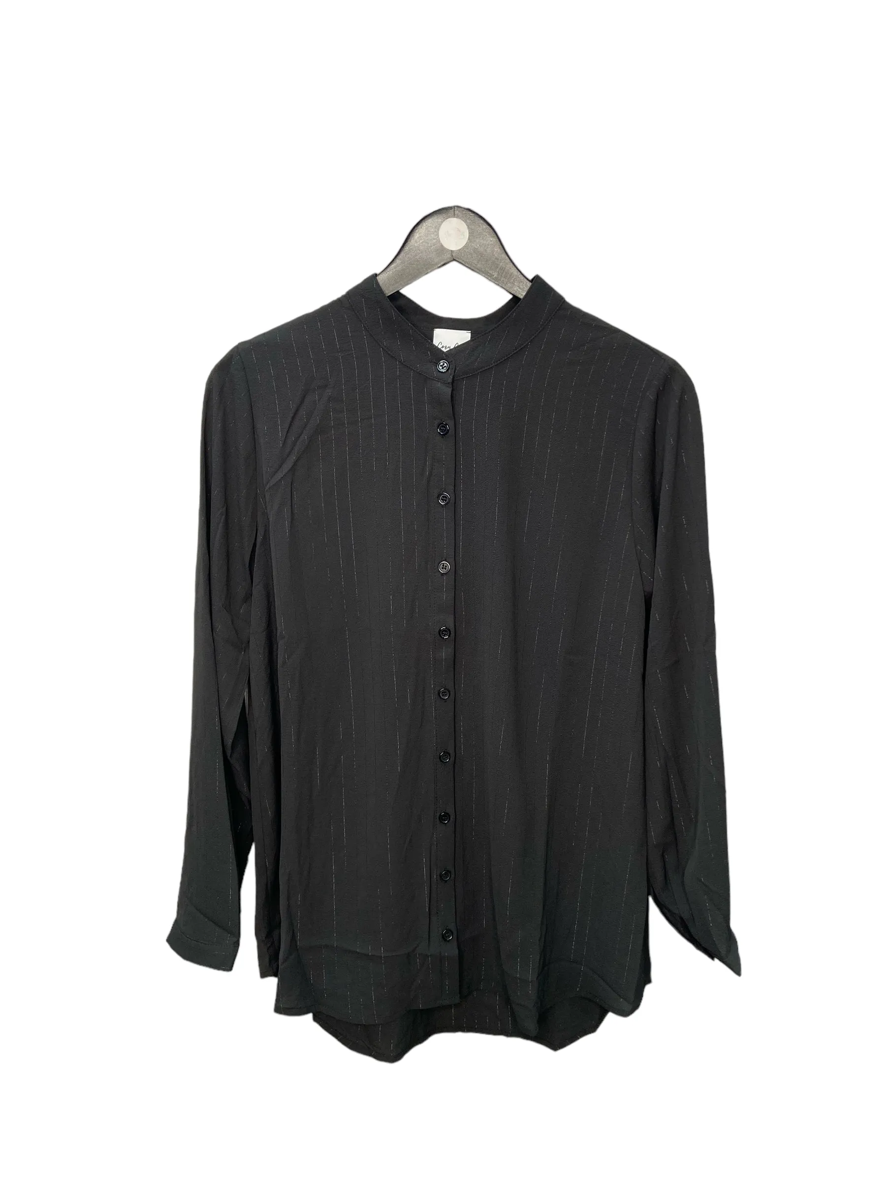 Pinstripe Mandarin Collar Button Down Blouse