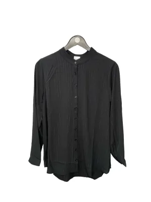 Pinstripe Mandarin Collar Button Down Blouse
