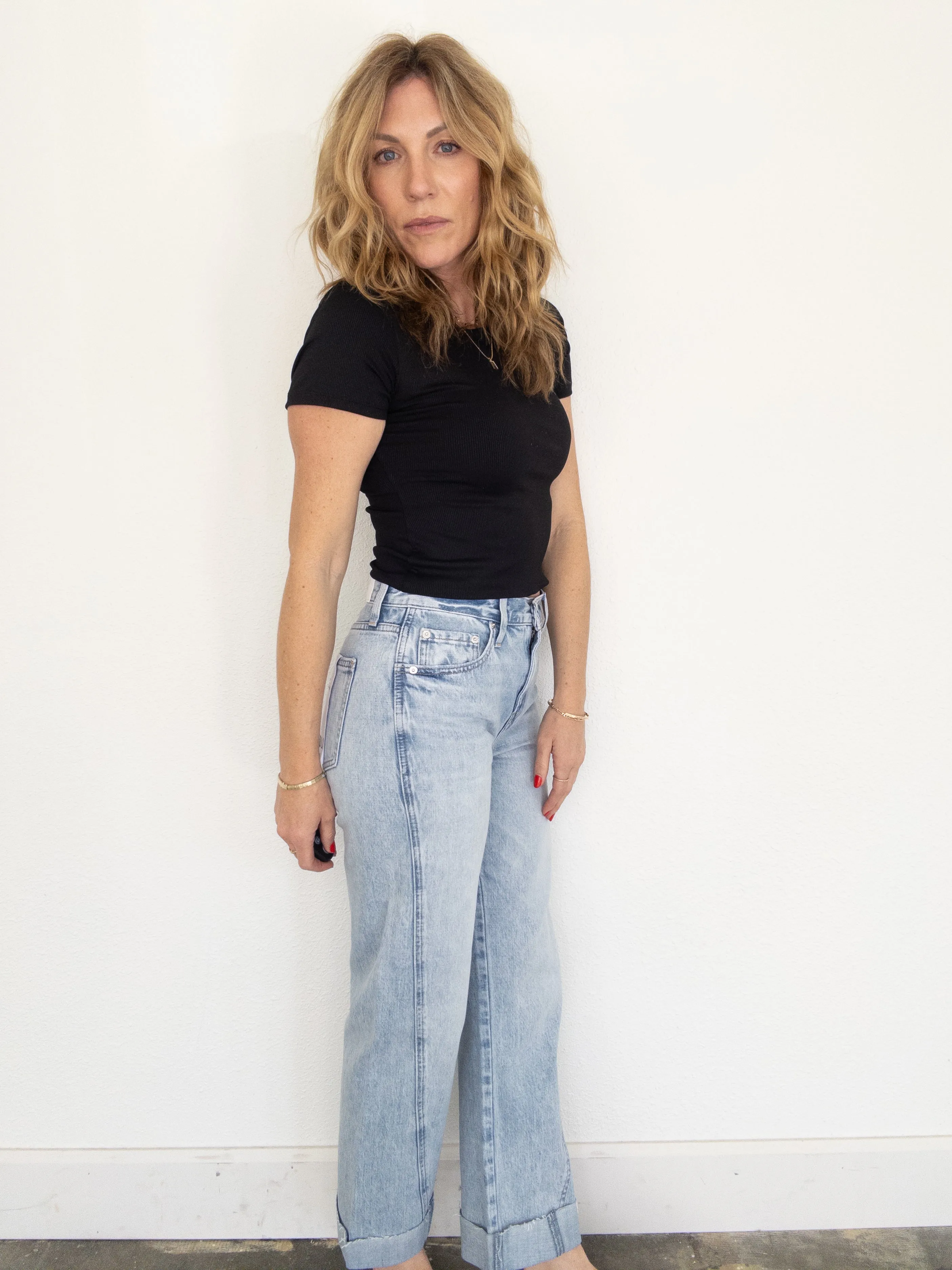 Pistola Kacey Mid Rise Cuffed Straight Jean