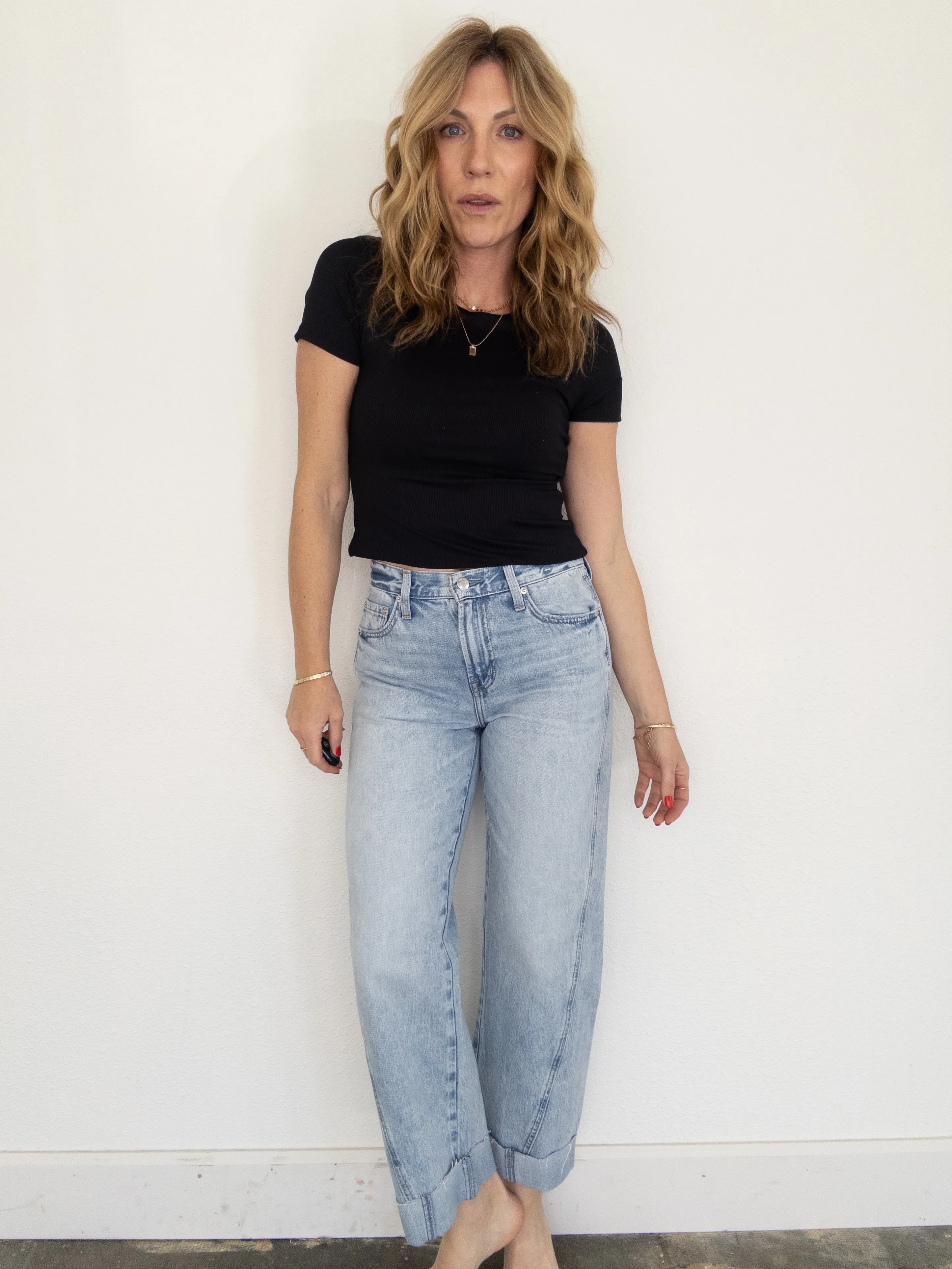Pistola Kacey Mid Rise Cuffed Straight Jean