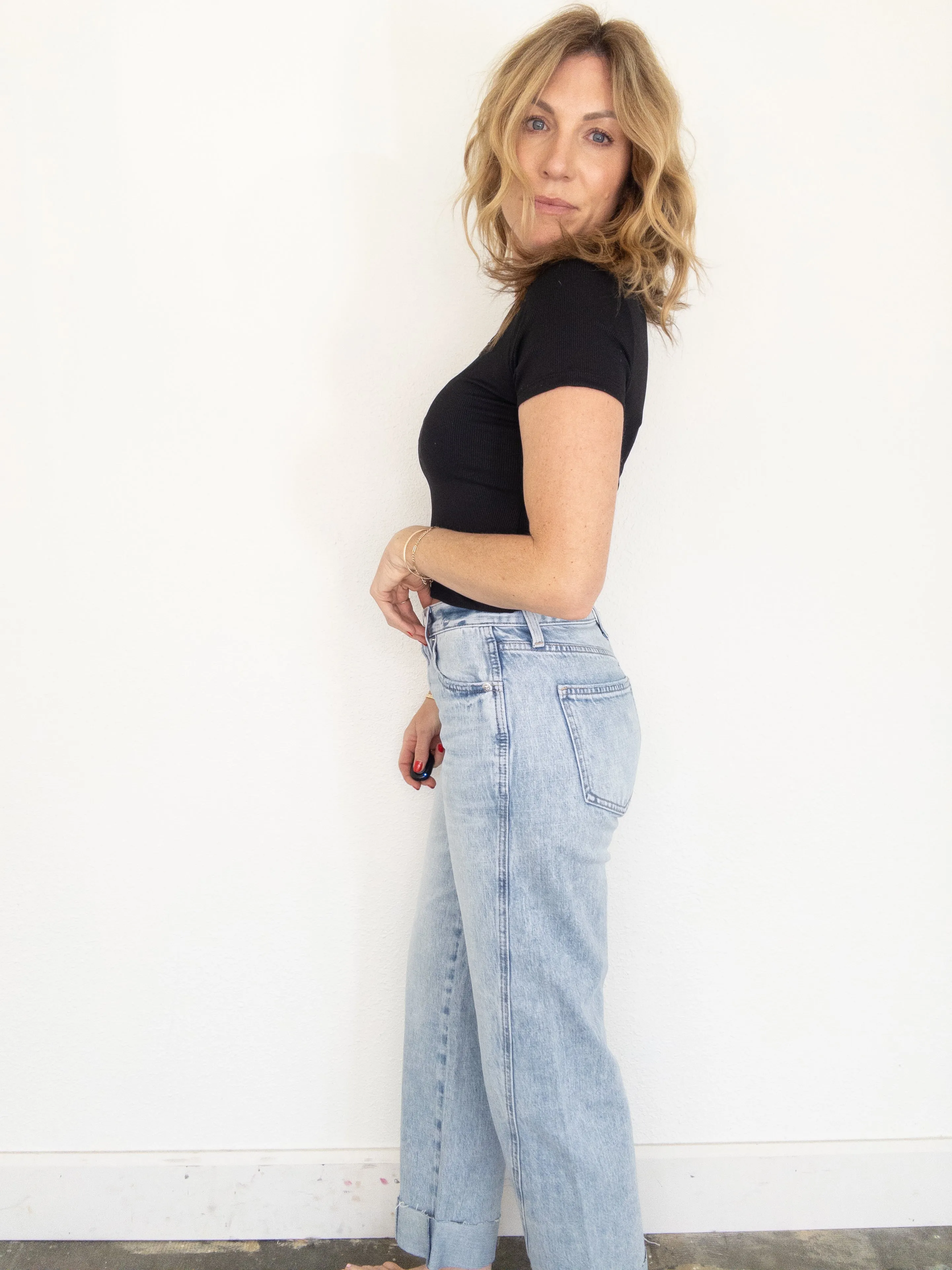 Pistola Kacey Mid Rise Cuffed Straight Jean