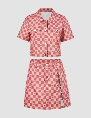 Plaid Heart Top & Skirt Set
