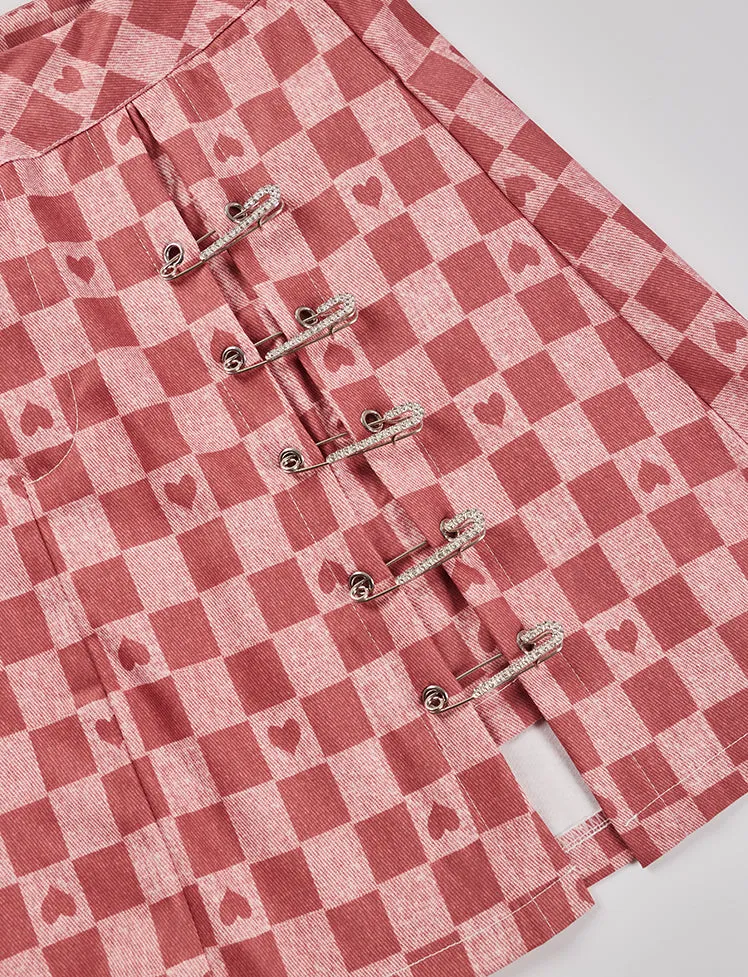 Plaid Heart Top & Skirt Set