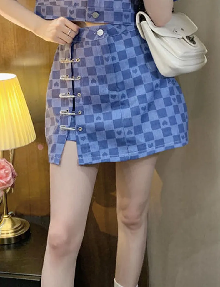 Plaid Heart Top & Skirt Set