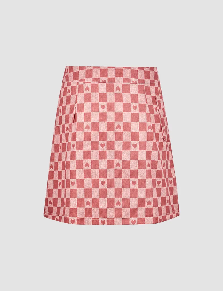 Plaid Heart Top & Skirt Set