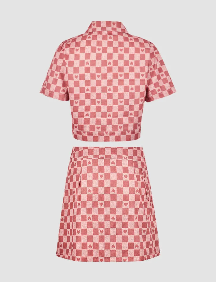 Plaid Heart Top & Skirt Set