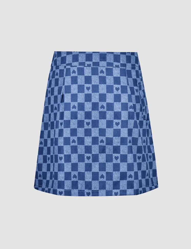 Plaid Heart Top & Skirt Set
