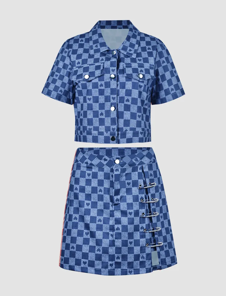 Plaid Heart Top & Skirt Set
