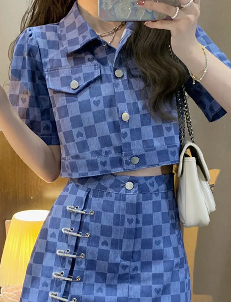 Plaid Heart Top & Skirt Set
