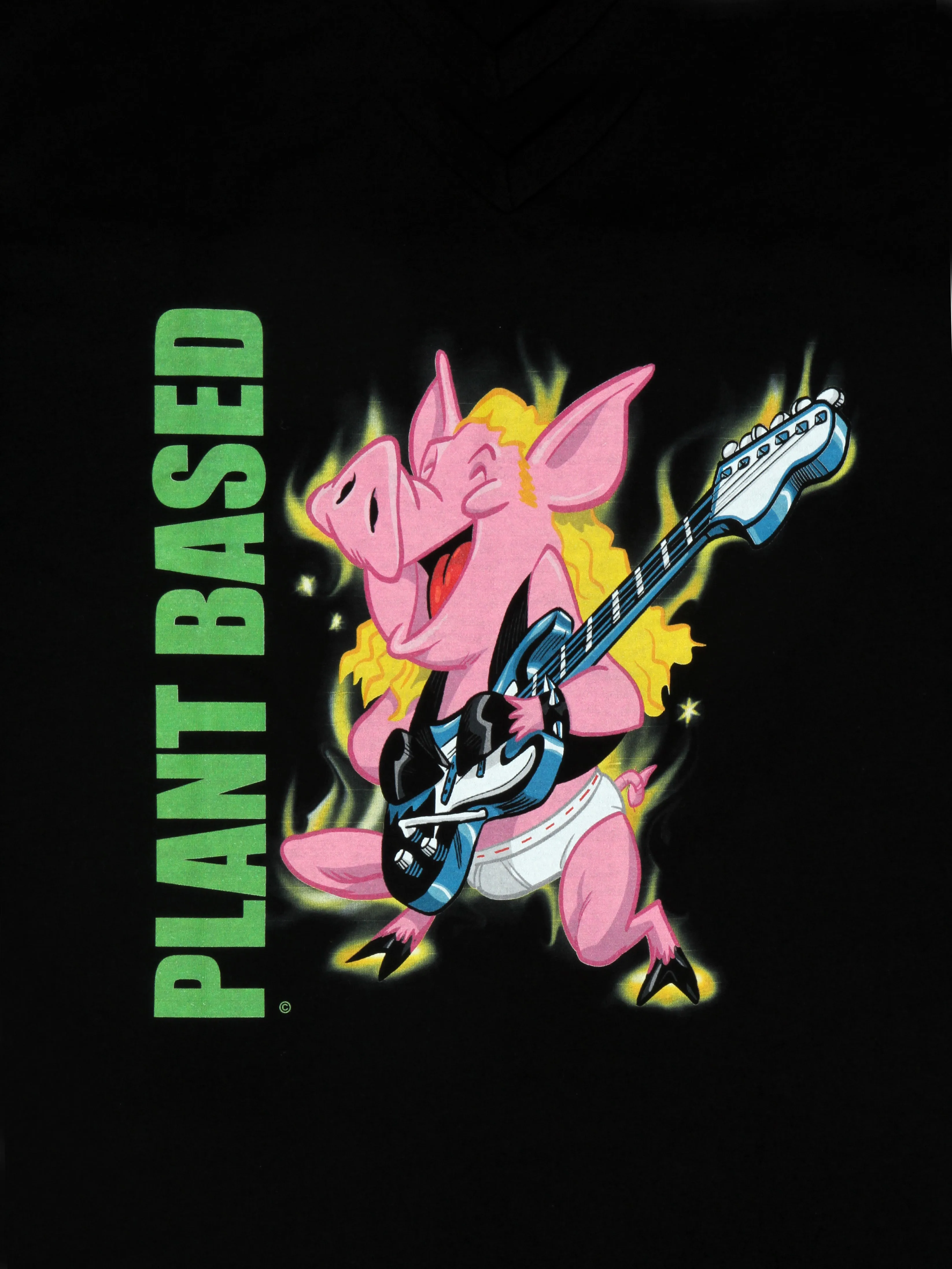 Plant Based Pig Rocker Short Sleeve V Neck Unisex T-Shirt | 100% Cotton | Vertical type