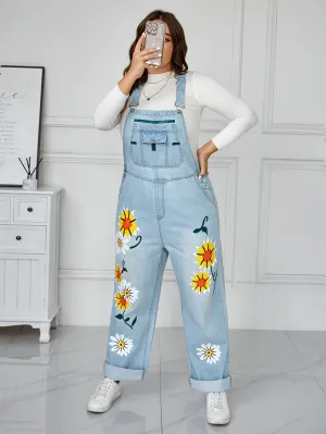 Playful dungarees with flowers in a denim look