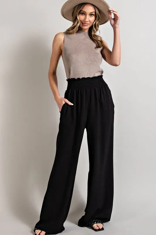 PLUS SMOCKED WIDE LEG PANTS