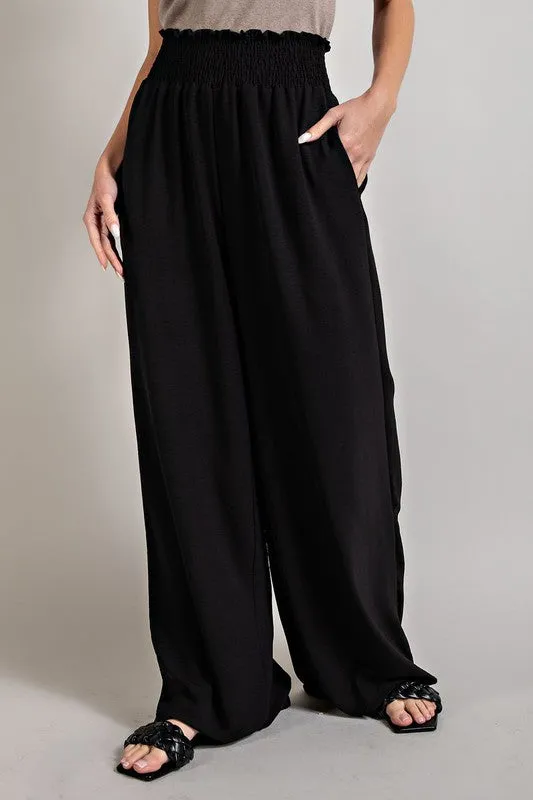 PLUS SMOCKED WIDE LEG PANTS