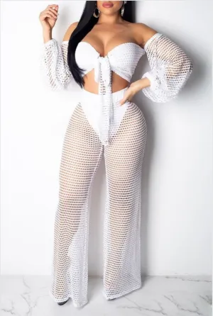 Pool Side Killa fishnet crop & Wide leg pants cover up