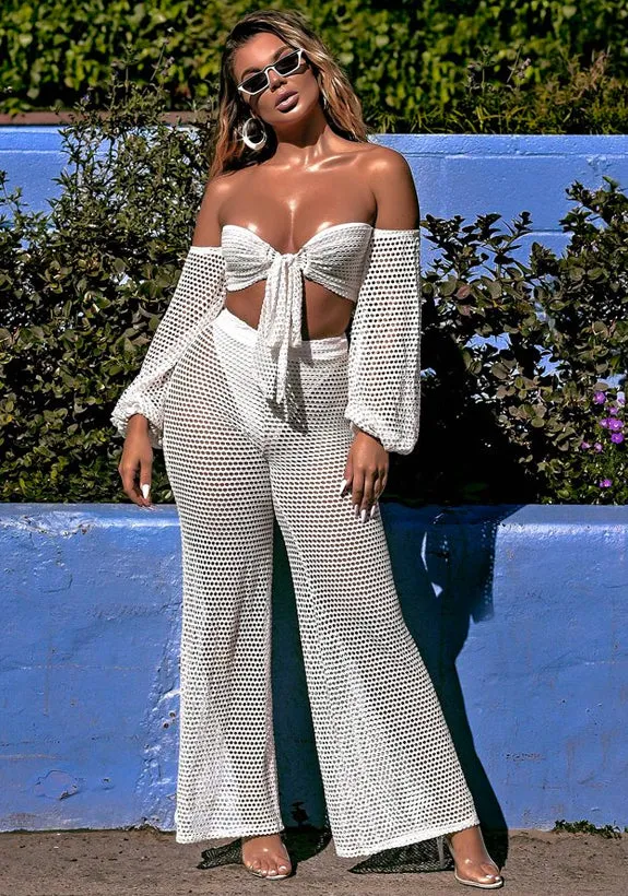 Pool Side Killa fishnet crop & Wide leg pants cover up