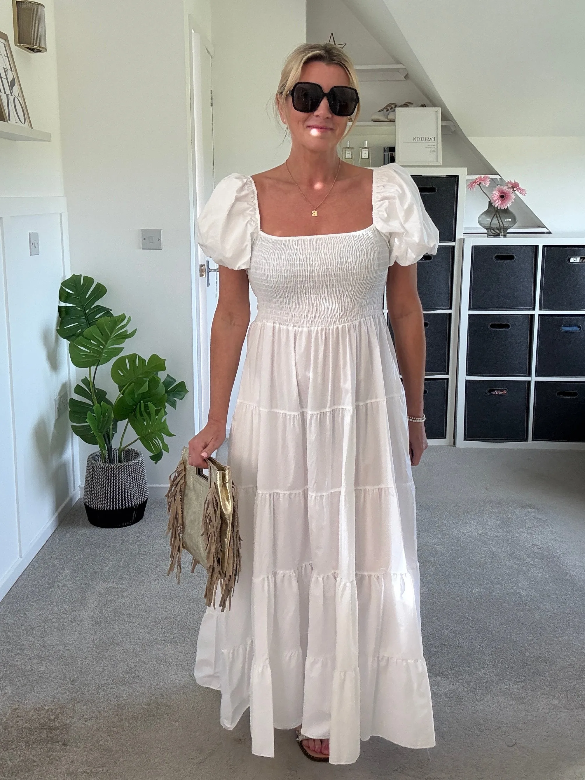 Powder Blue Puff Shoulder Maxi Dress