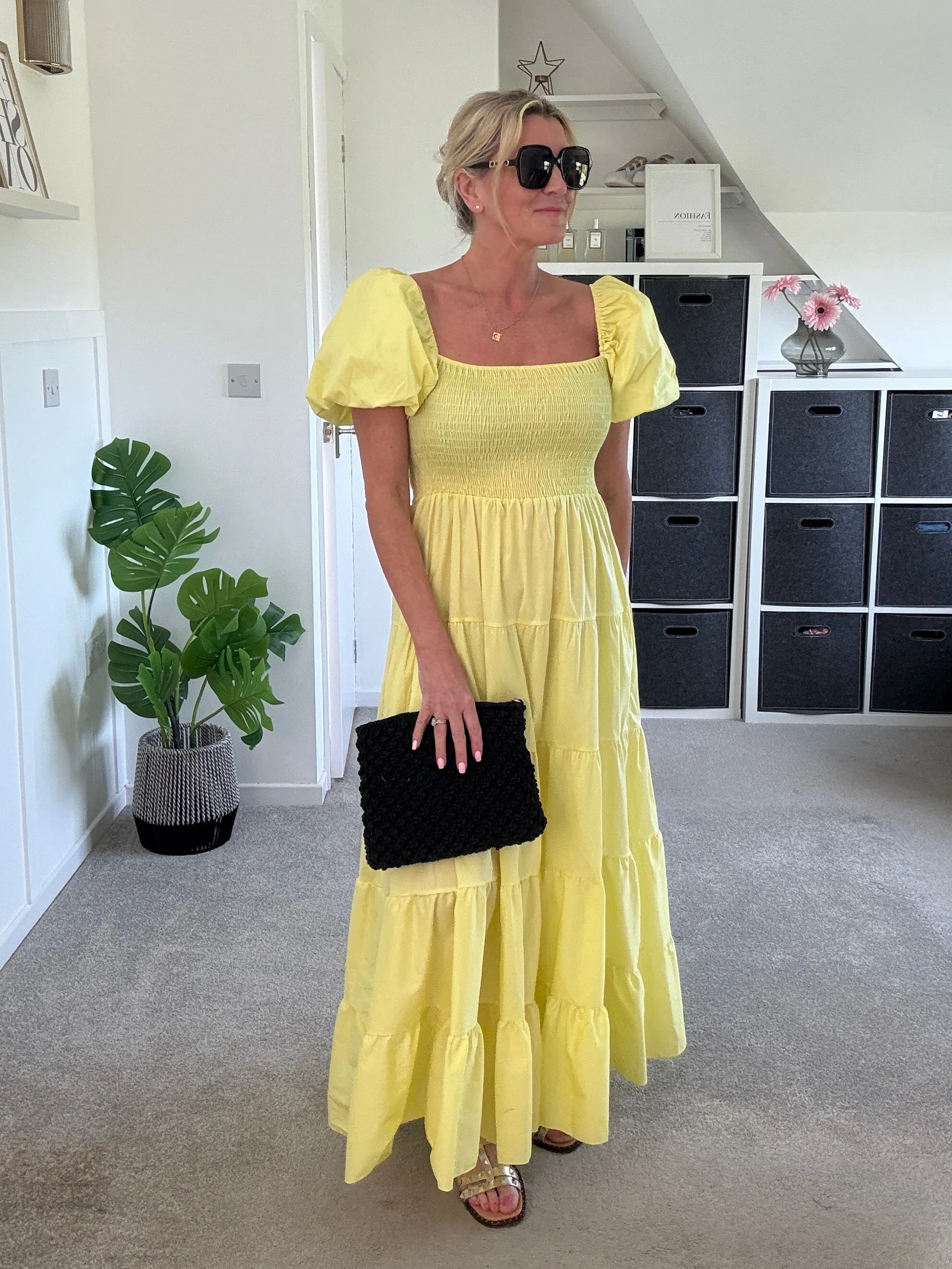 Powder Blue Puff Shoulder Maxi Dress
