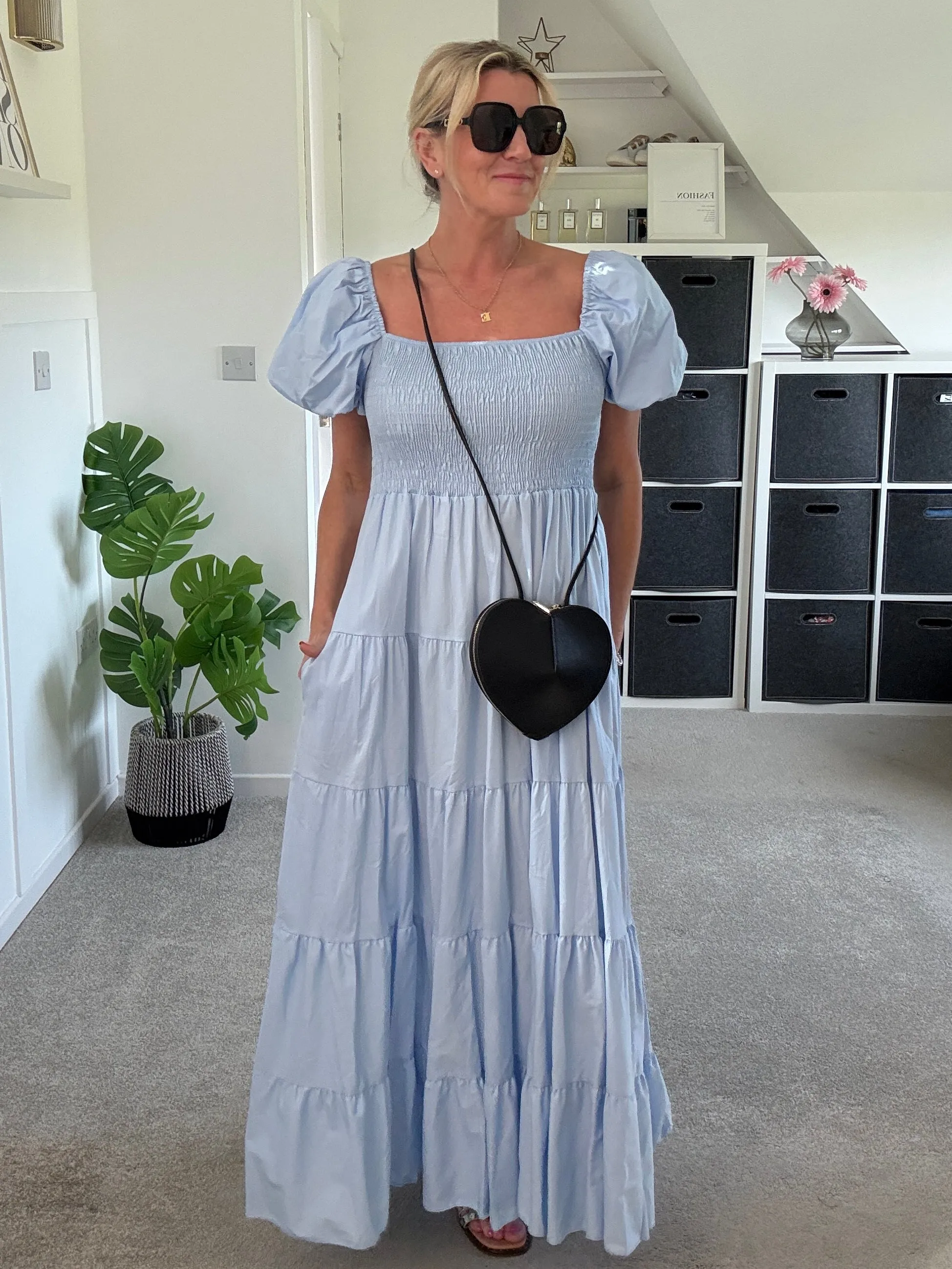 Powder Blue Puff Shoulder Maxi Dress