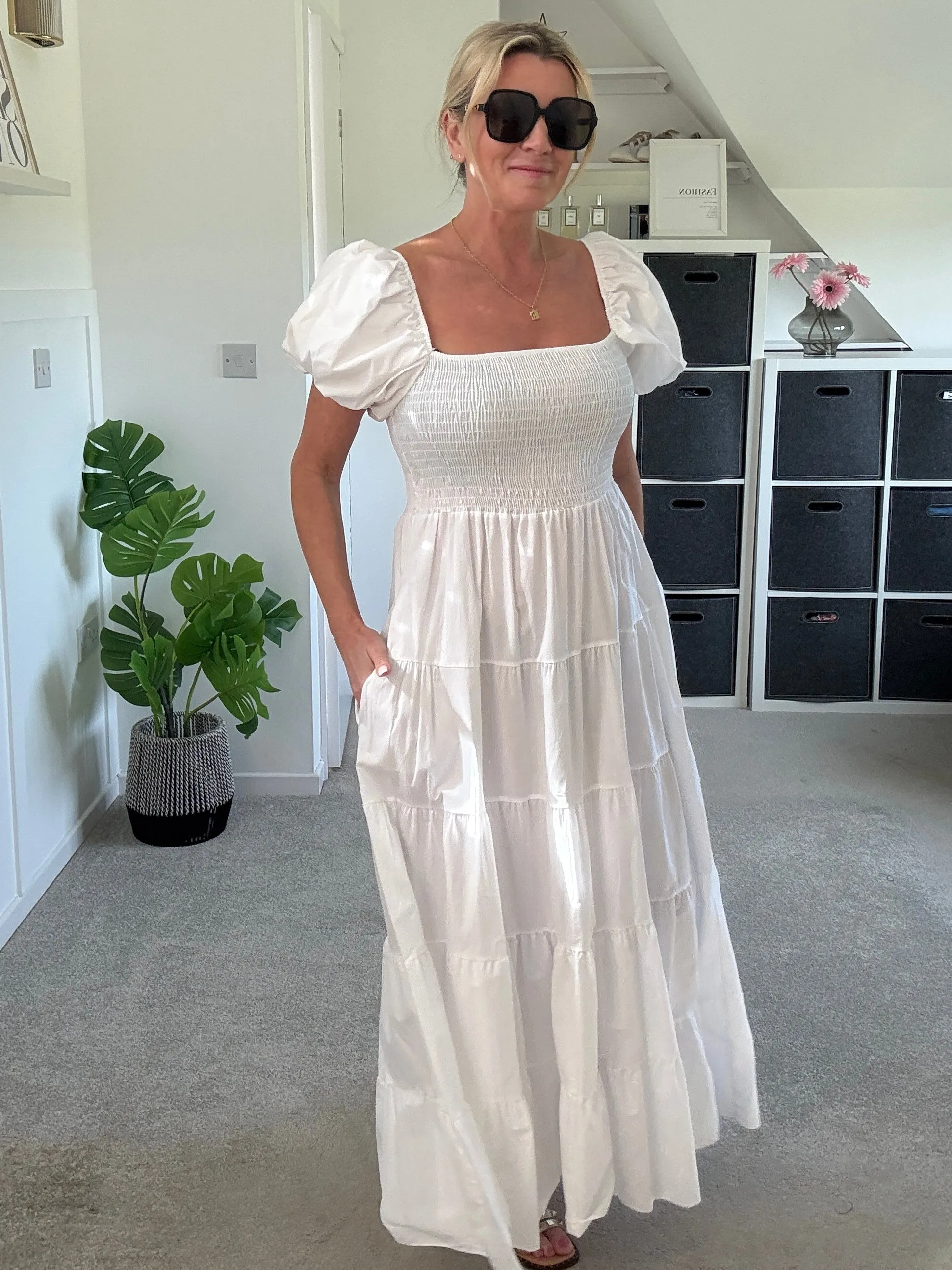 Powder Blue Puff Shoulder Maxi Dress