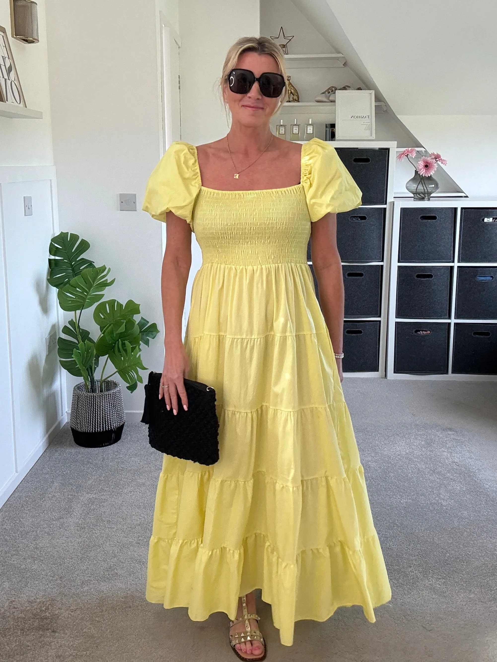 Powder Blue Puff Shoulder Maxi Dress