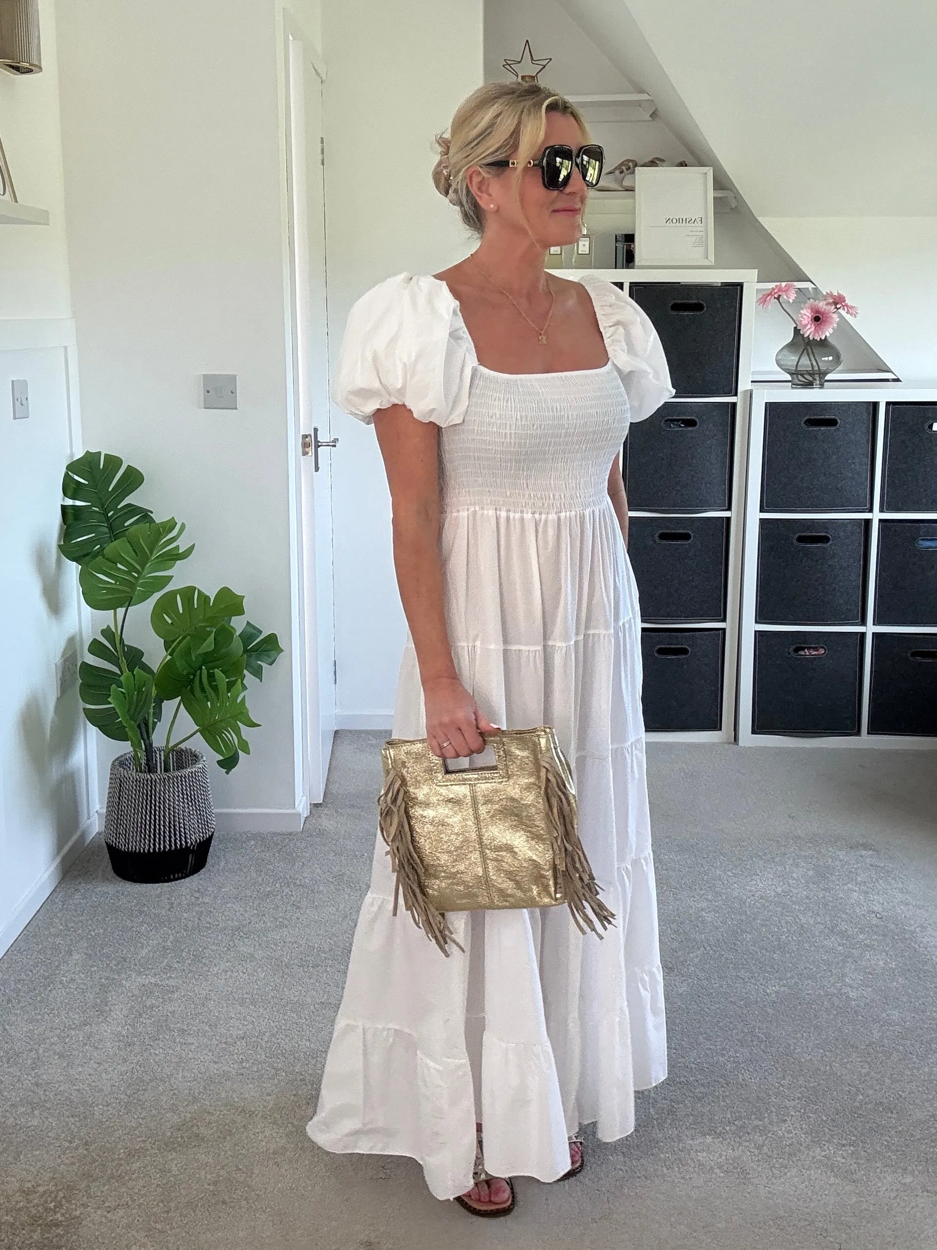 Powder Blue Puff Shoulder Maxi Dress