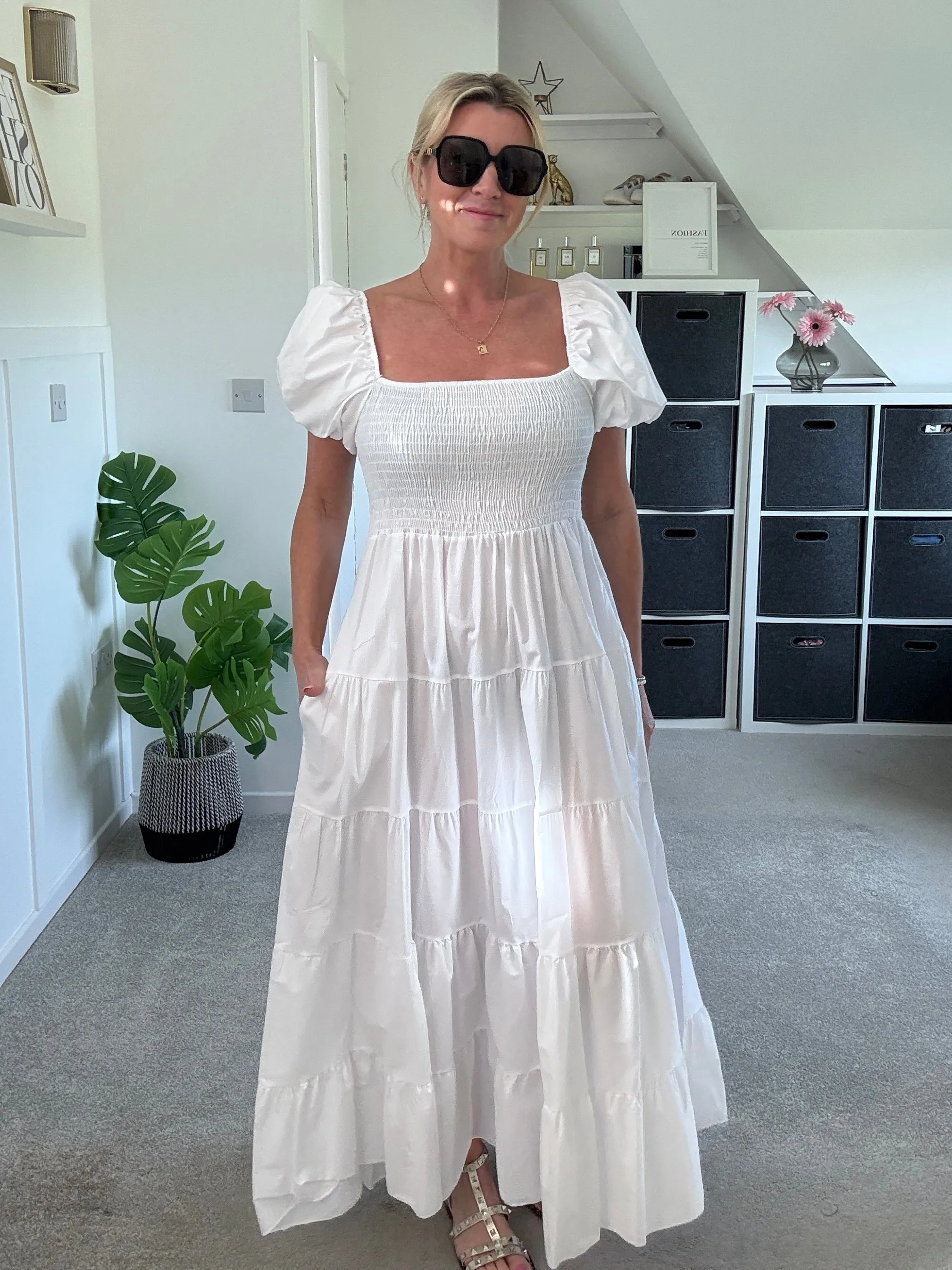 Powder Blue Puff Shoulder Maxi Dress