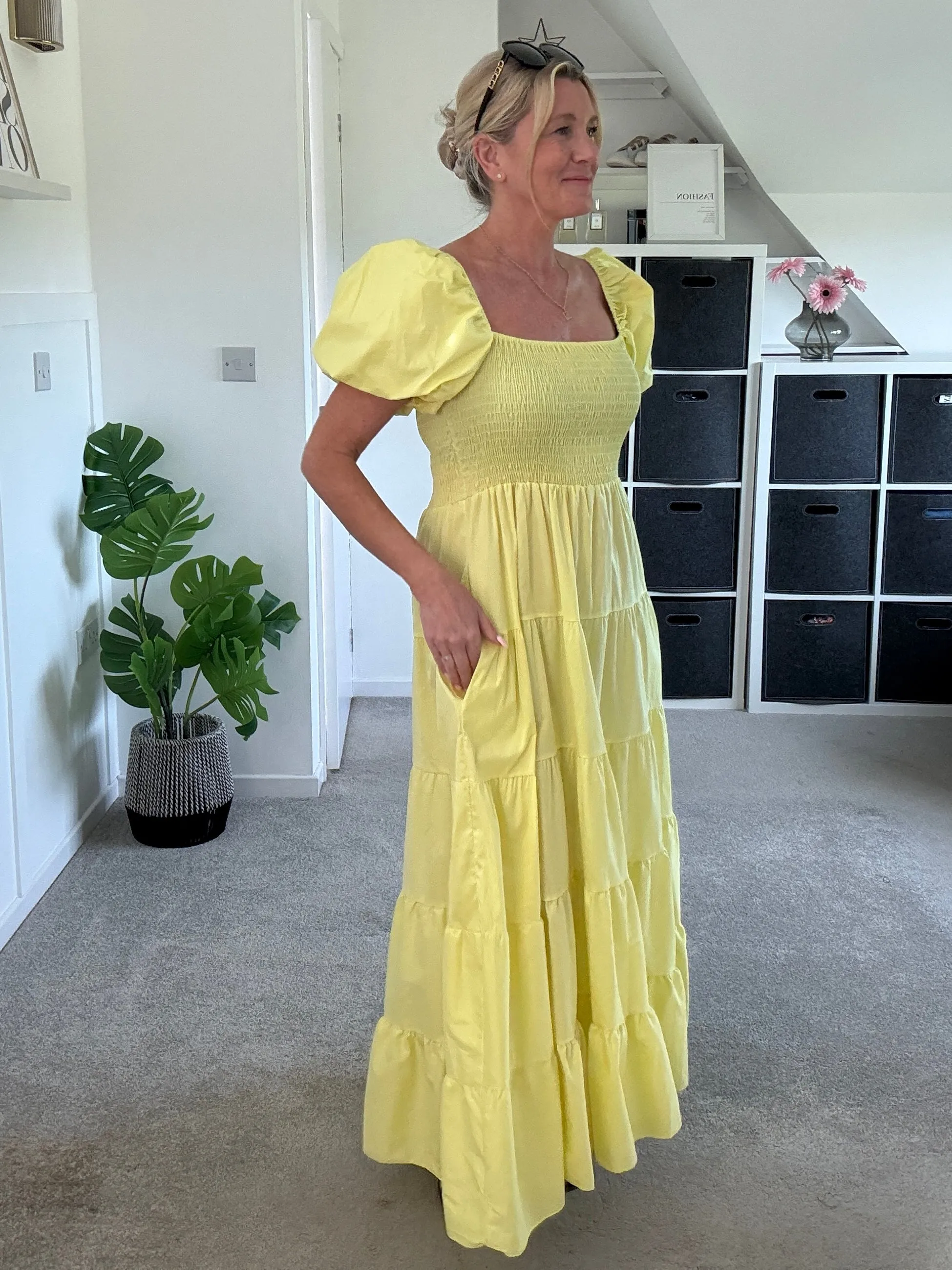 Powder Blue Puff Shoulder Maxi Dress
