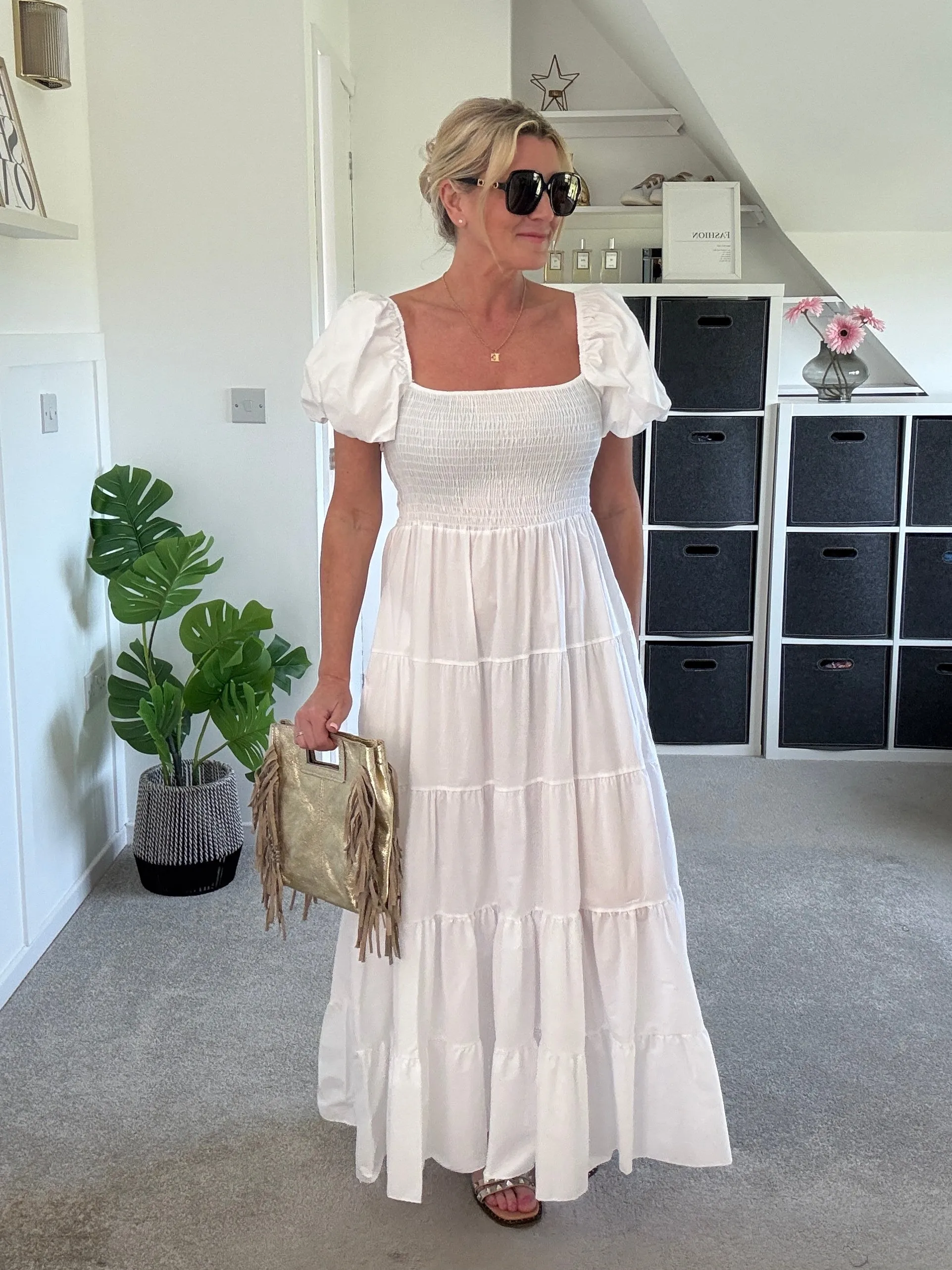 Powder Blue Puff Shoulder Maxi Dress