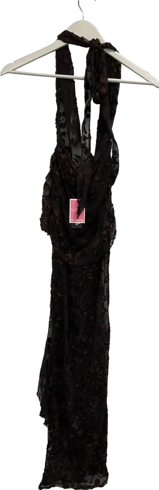 PrettyLittleThing Brown Sheer Devore Plunge Maxi Dress UK 10