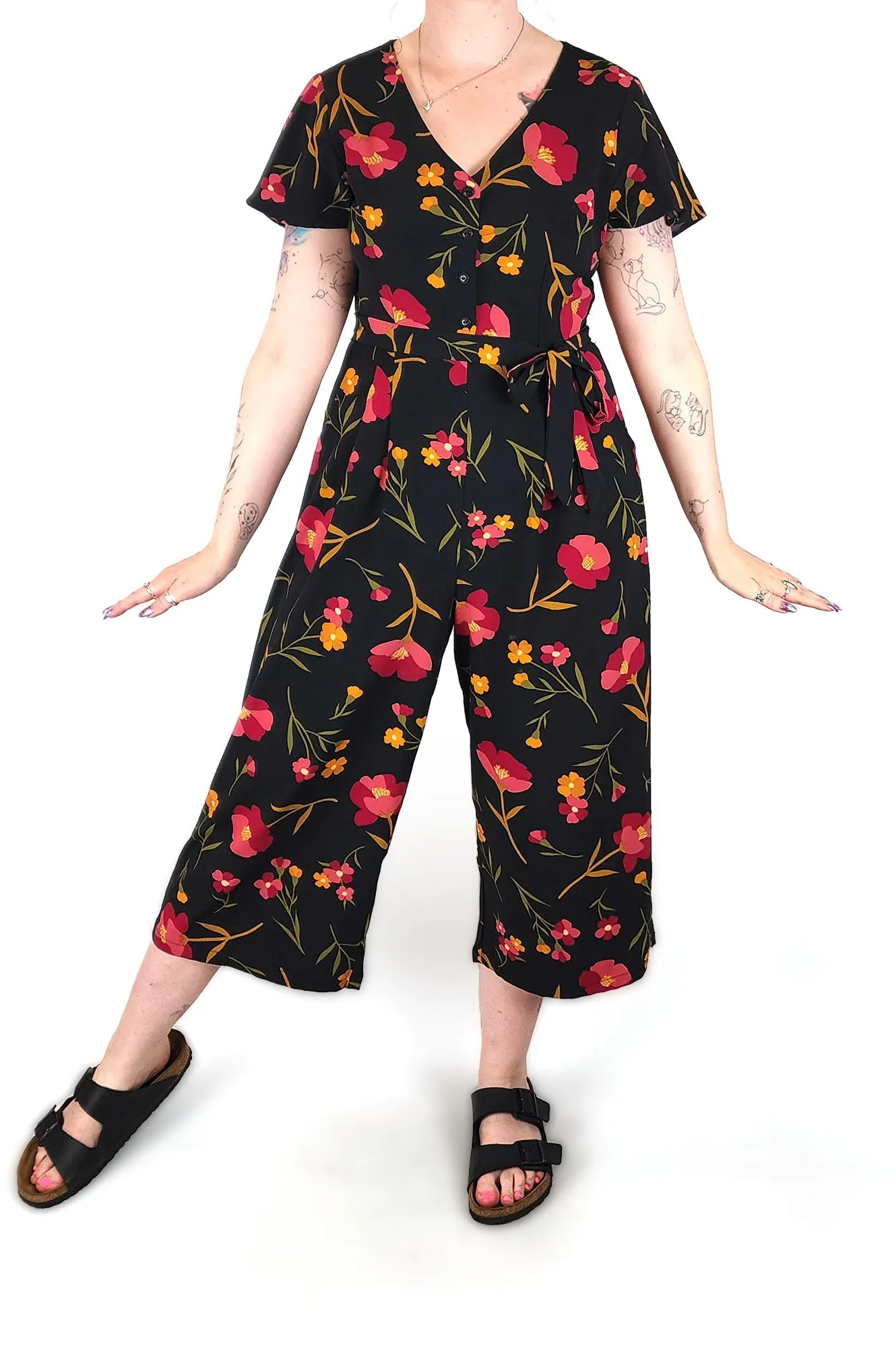 Princess Highway black floral jumpsuit size 12