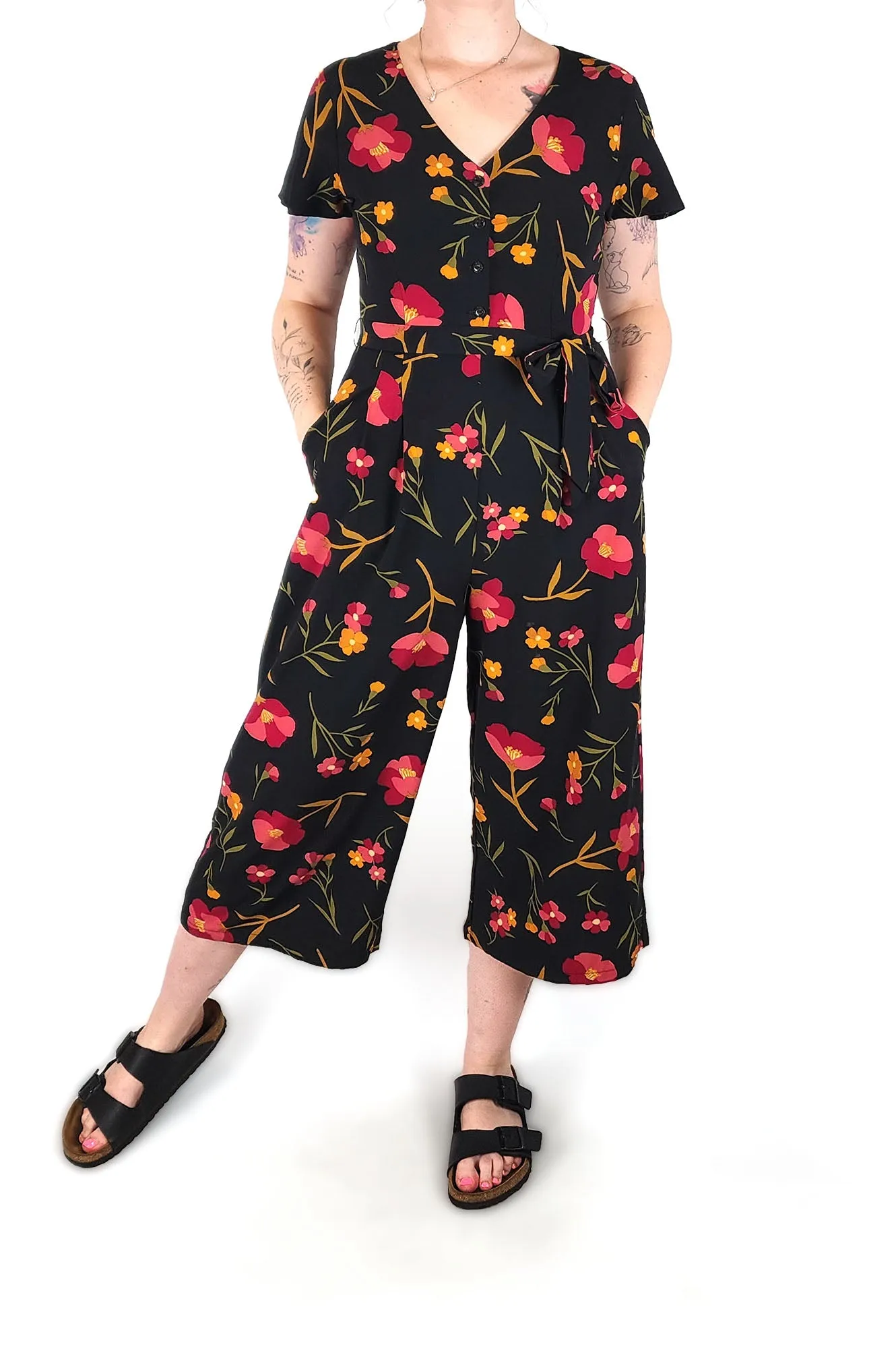 Princess Highway black floral jumpsuit size 12