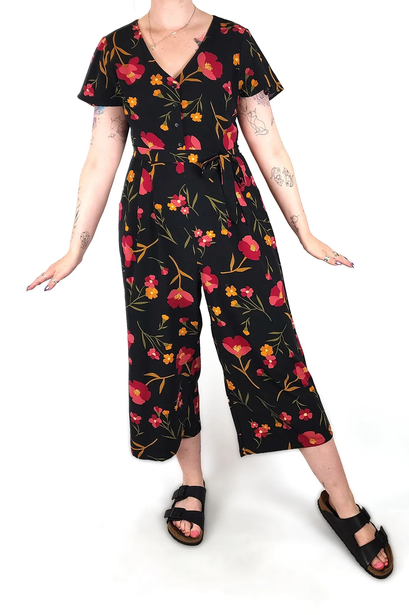 Princess Highway black floral jumpsuit size 12