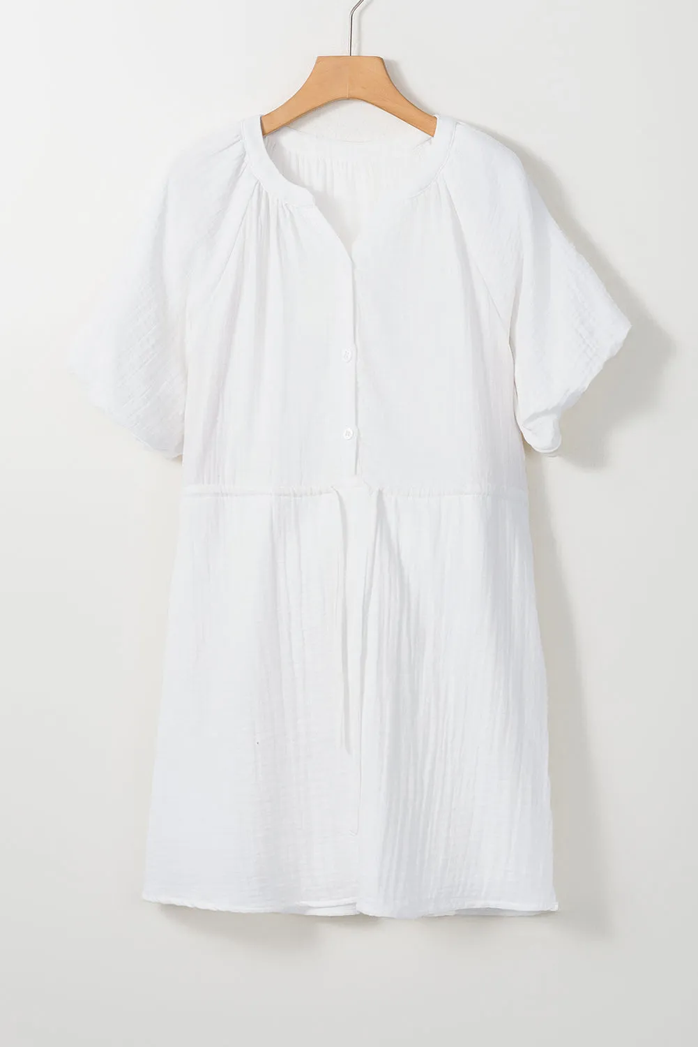 Puff Sleeve Drawstring Shirt Dress