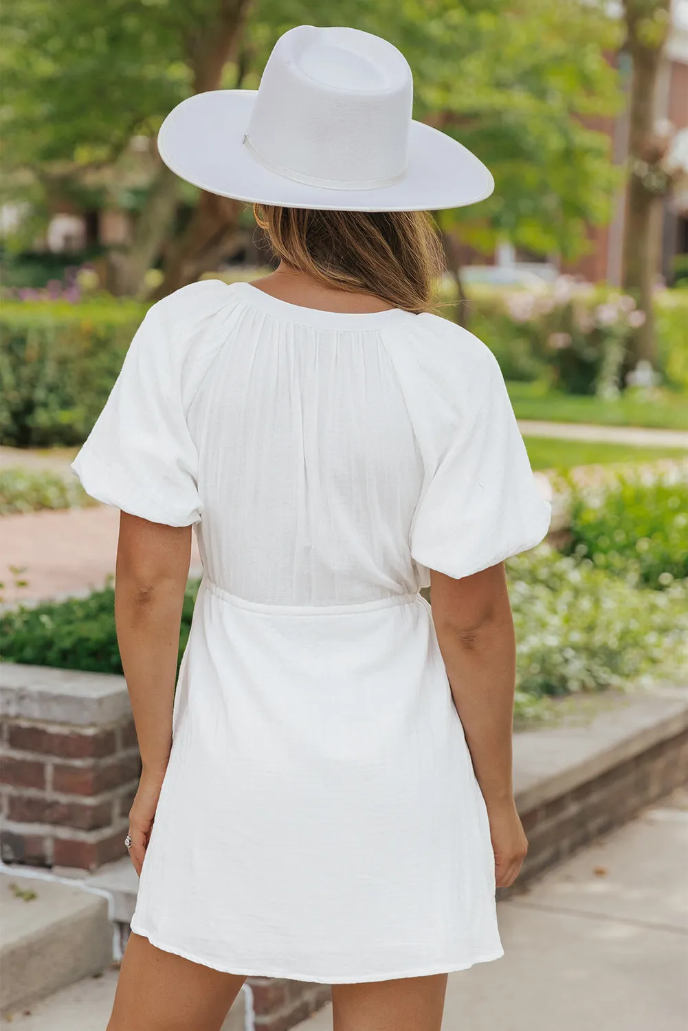 Puff Sleeve Drawstring Shirt Dress