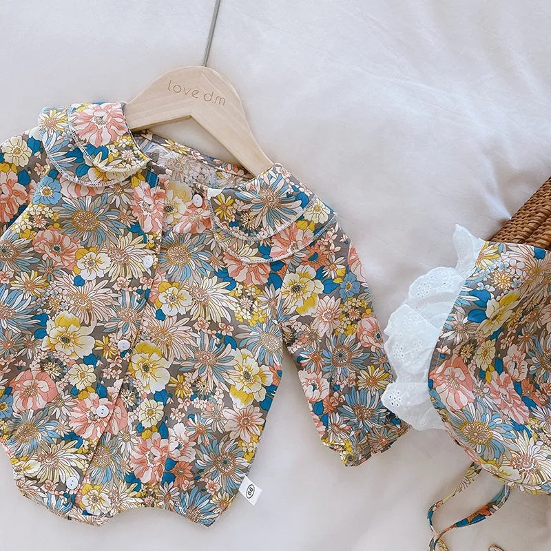Pure Cotton Peter Pan Collar Romper With Hat Set 6M-18M