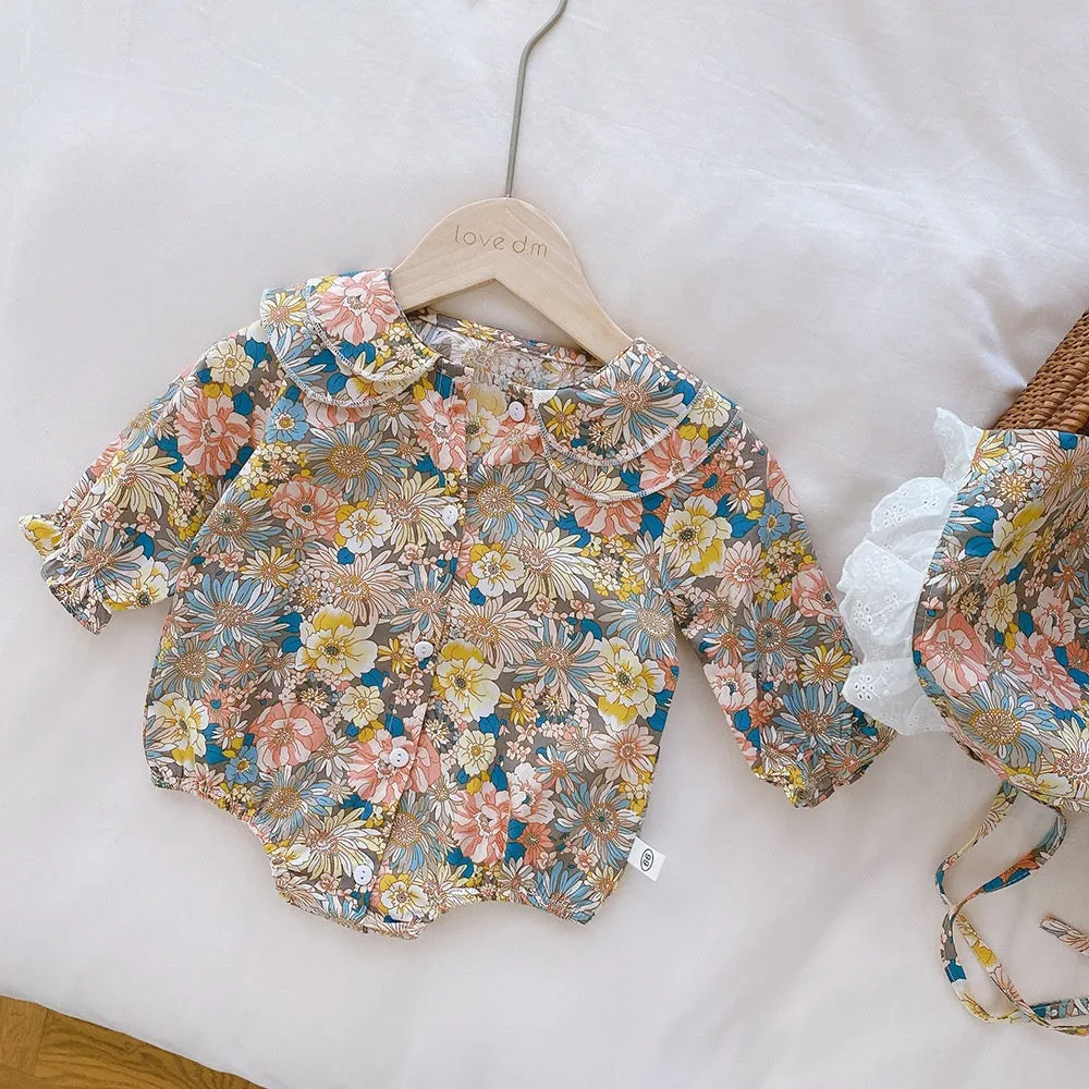 Pure Cotton Peter Pan Collar Romper With Hat Set 6M-18M