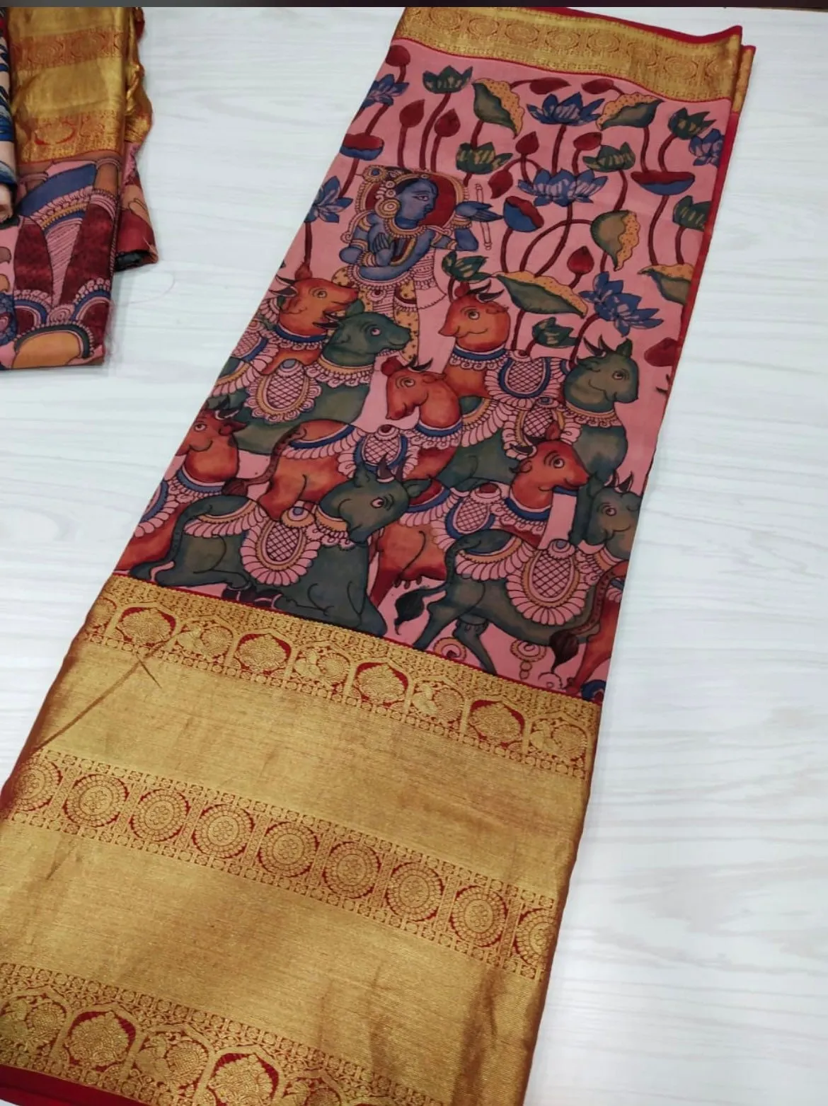 Pure kanchi pen kalamkari Saree in kanchi border | kanchi saree | Authentic pattu Saree | Handloom Saree | pattu saree - MTO -Honeybee