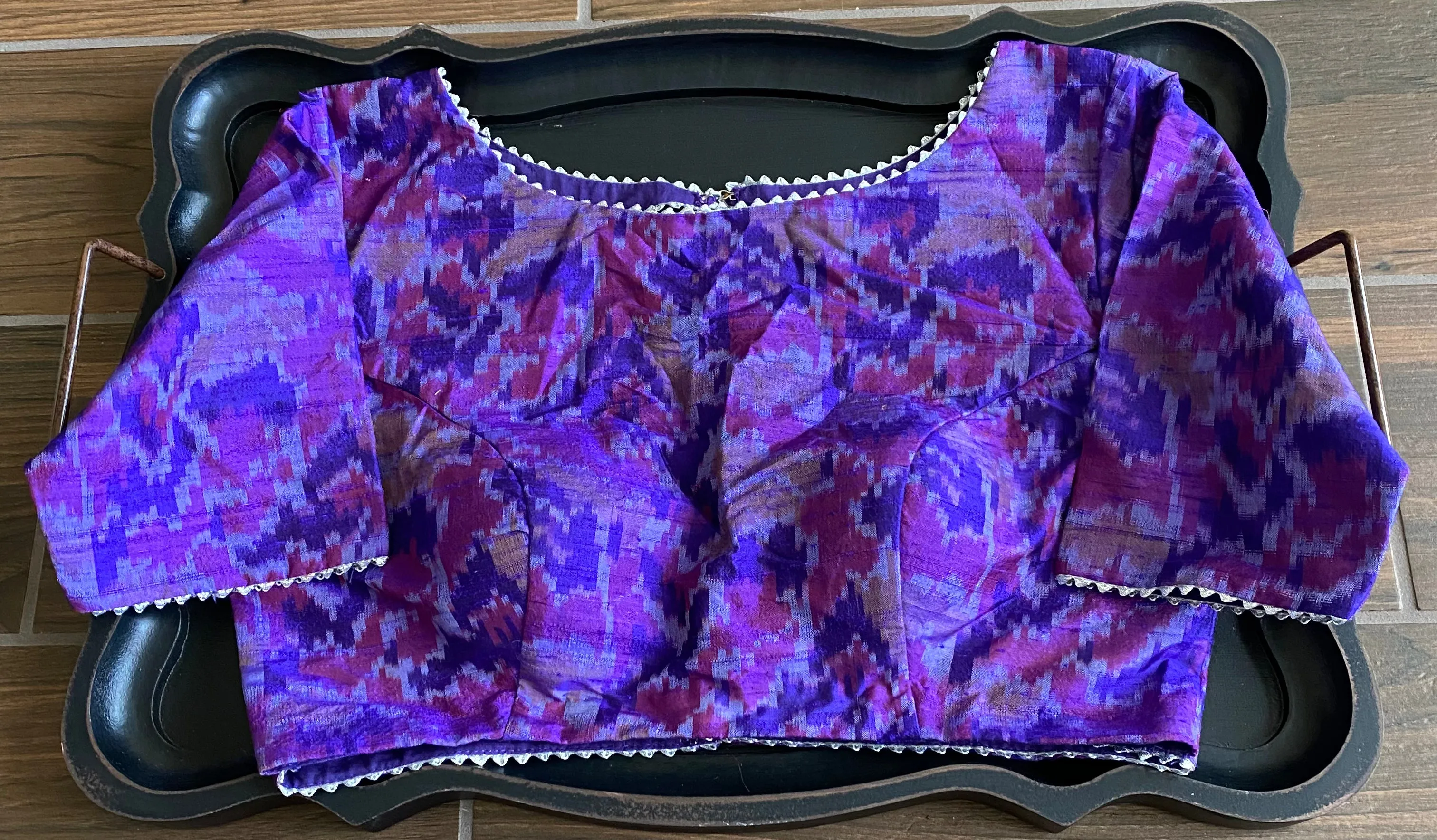 Pure Raw Silk Ikkat Blouse With Silver Gota Detailing