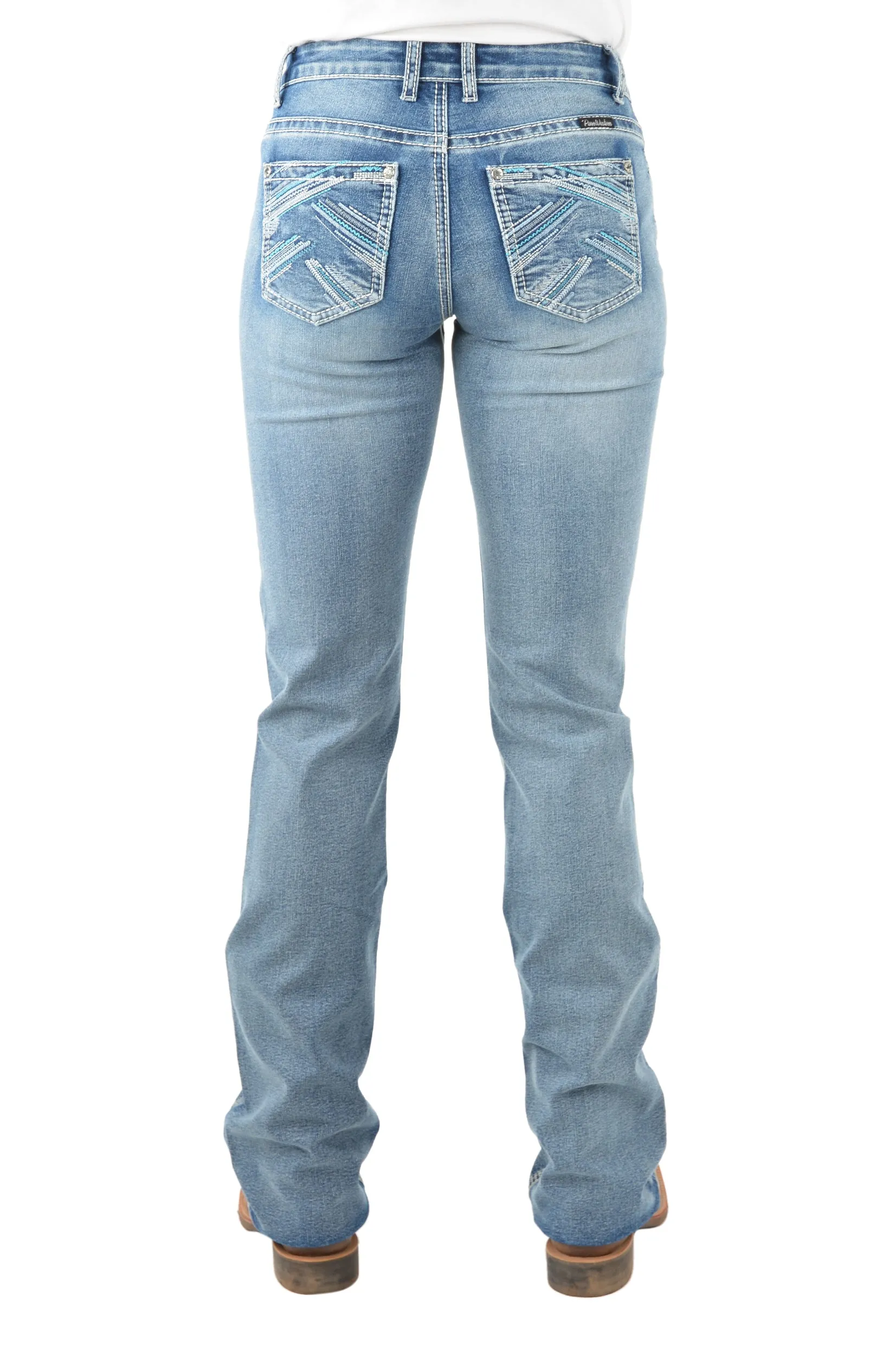Pure Western Crisscross Relax Rider Ladies Jeans Moonshine