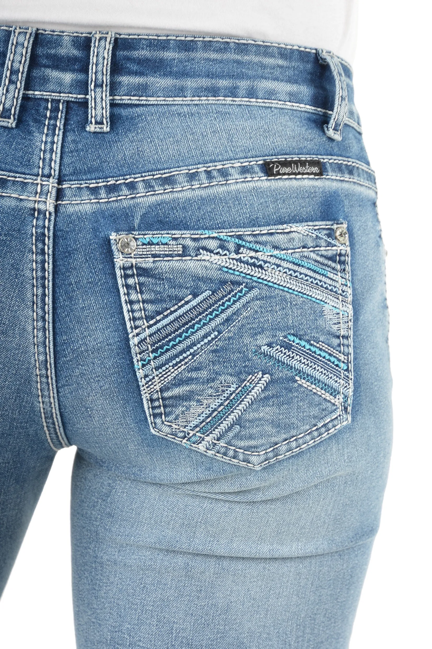 Pure Western Crisscross Relax Rider Ladies Jeans Moonshine