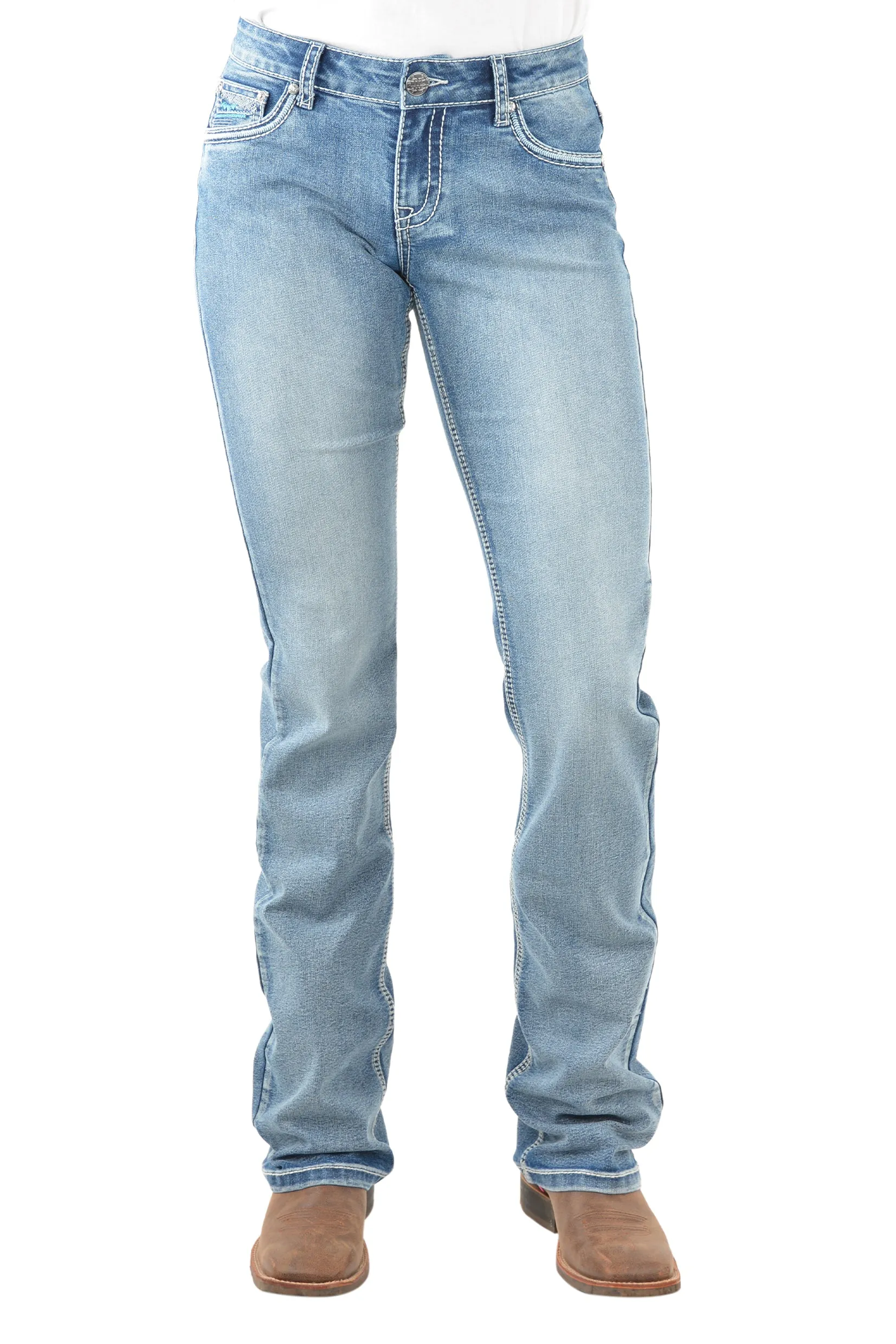 Pure Western Crisscross Relax Rider Ladies Jeans Moonshine