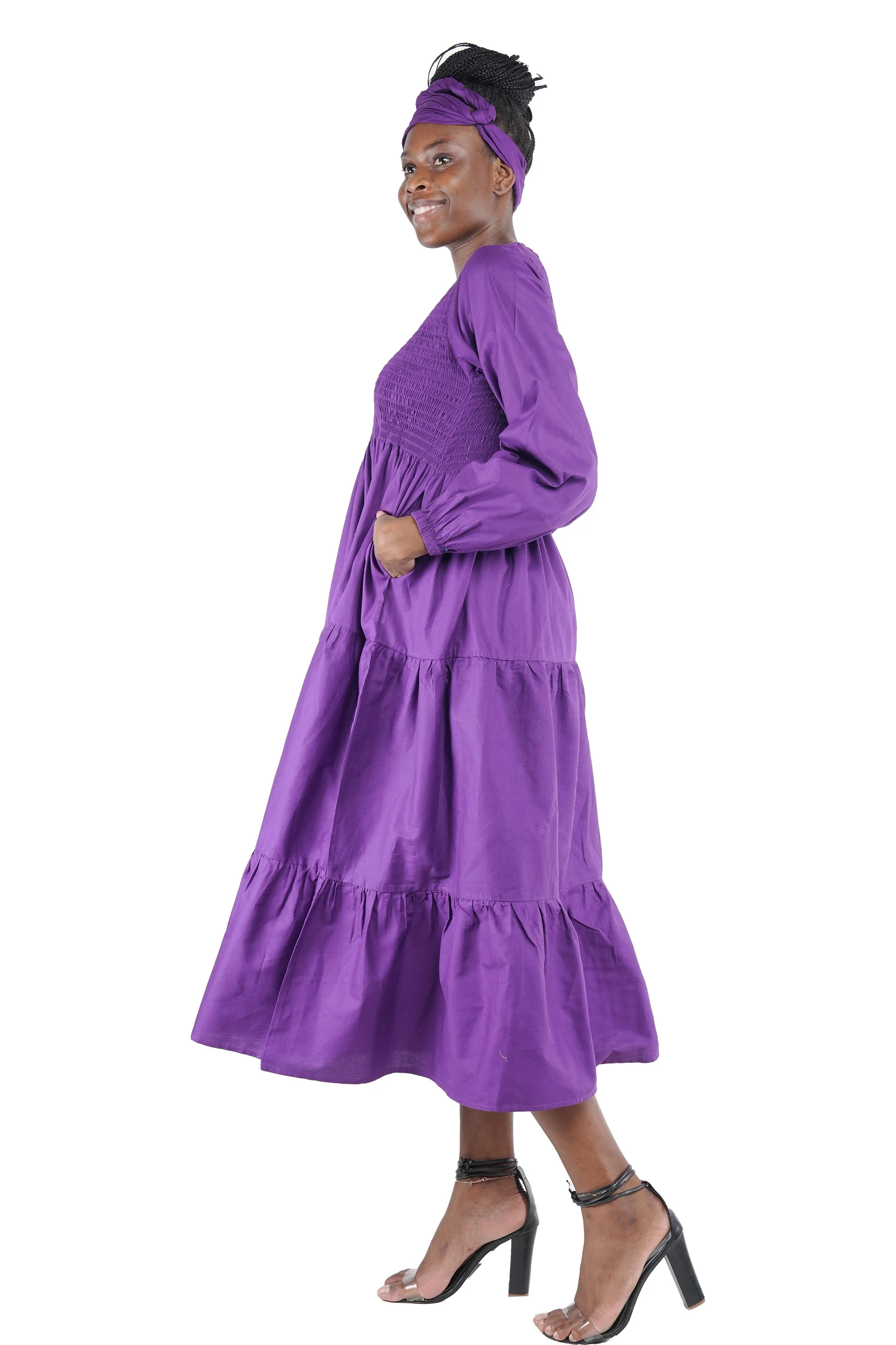 Purple Long Smocked Tier Dress