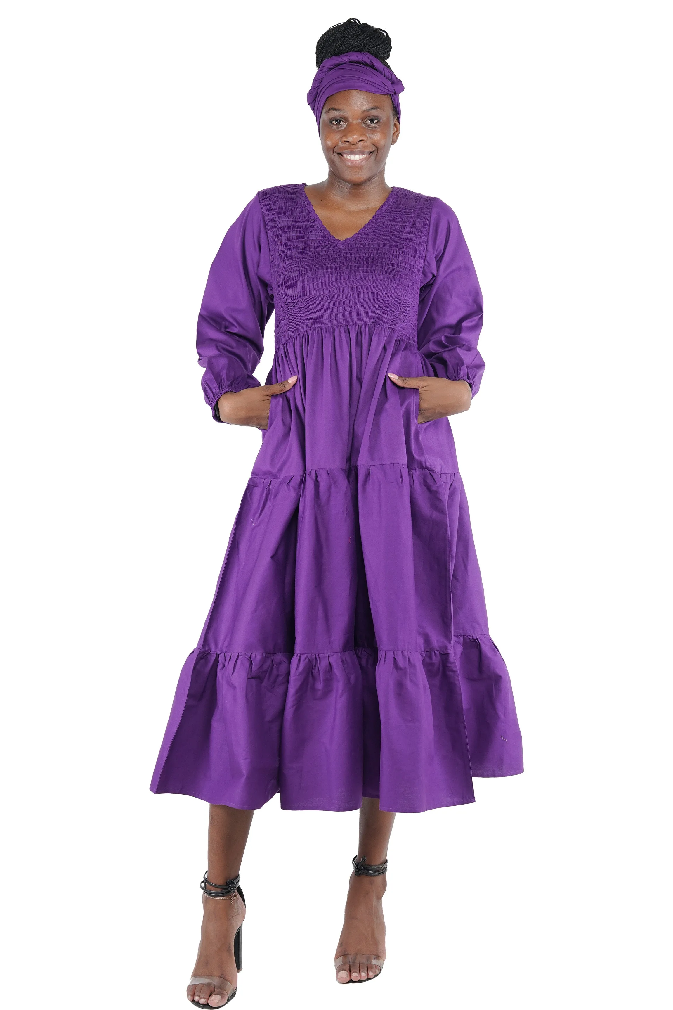 Purple Long Smocked Tier Dress