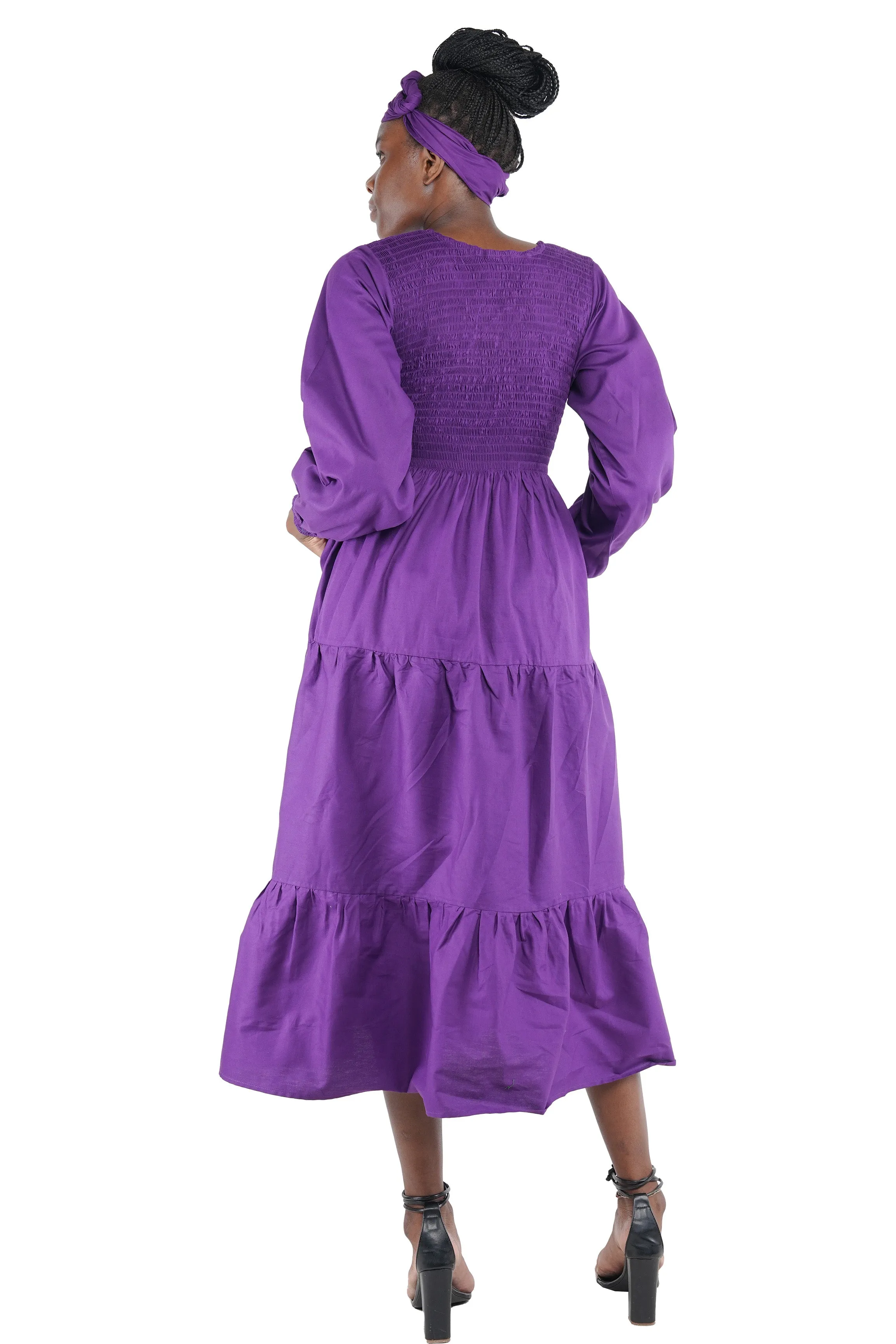 Purple Long Smocked Tier Dress