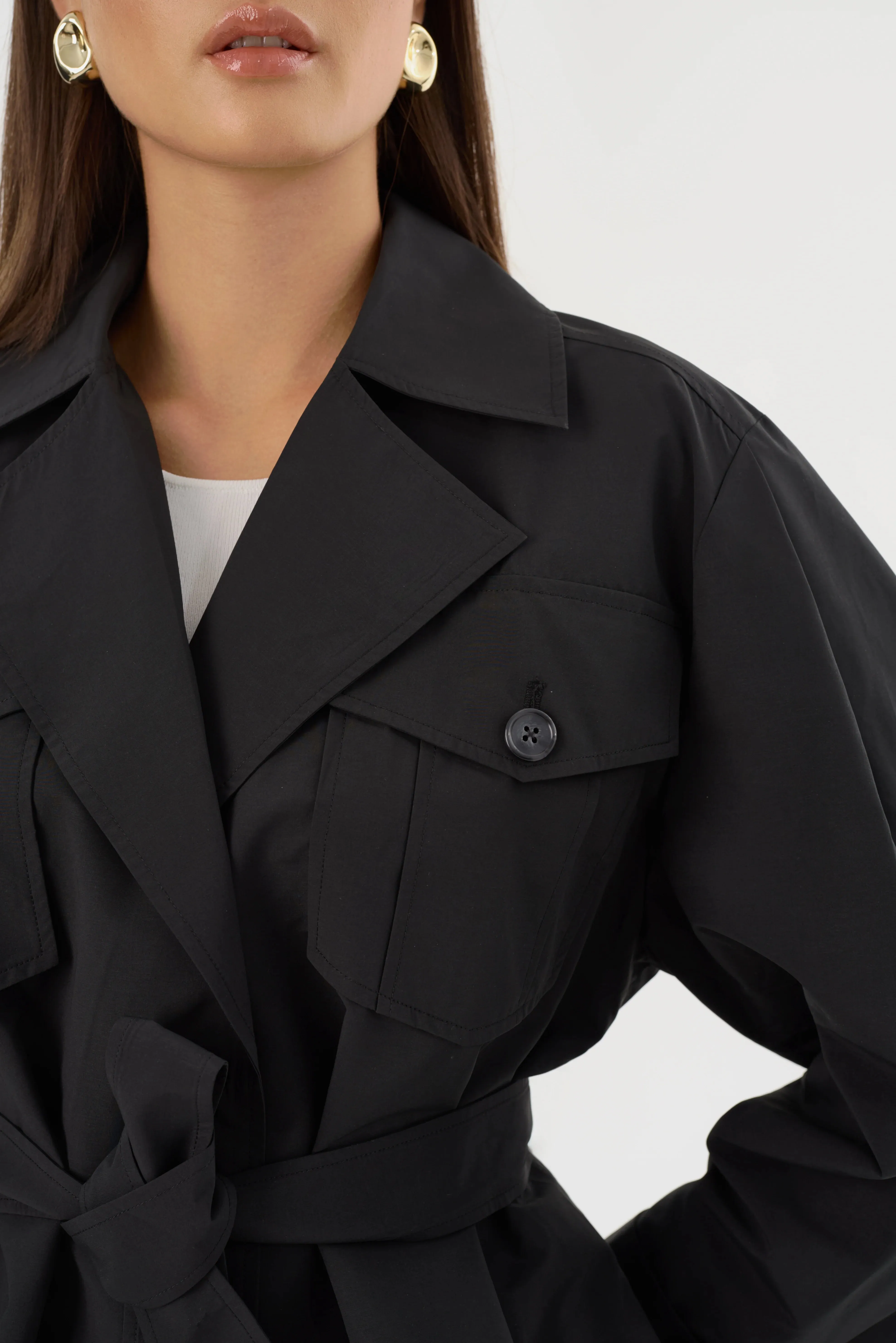 Quinn Short Trench Jacket | Black