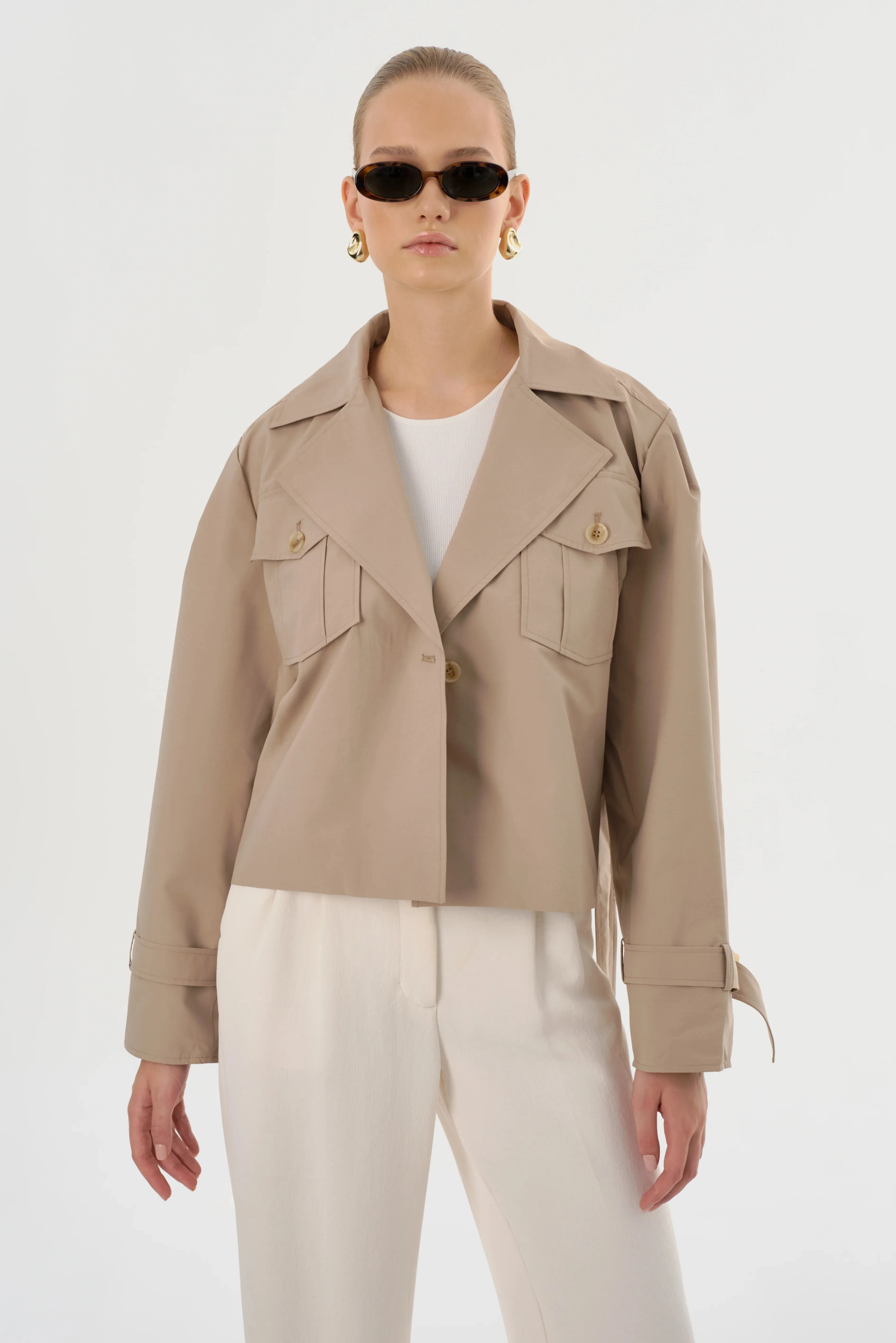 Quinn Short Trench Jacket | Khaki