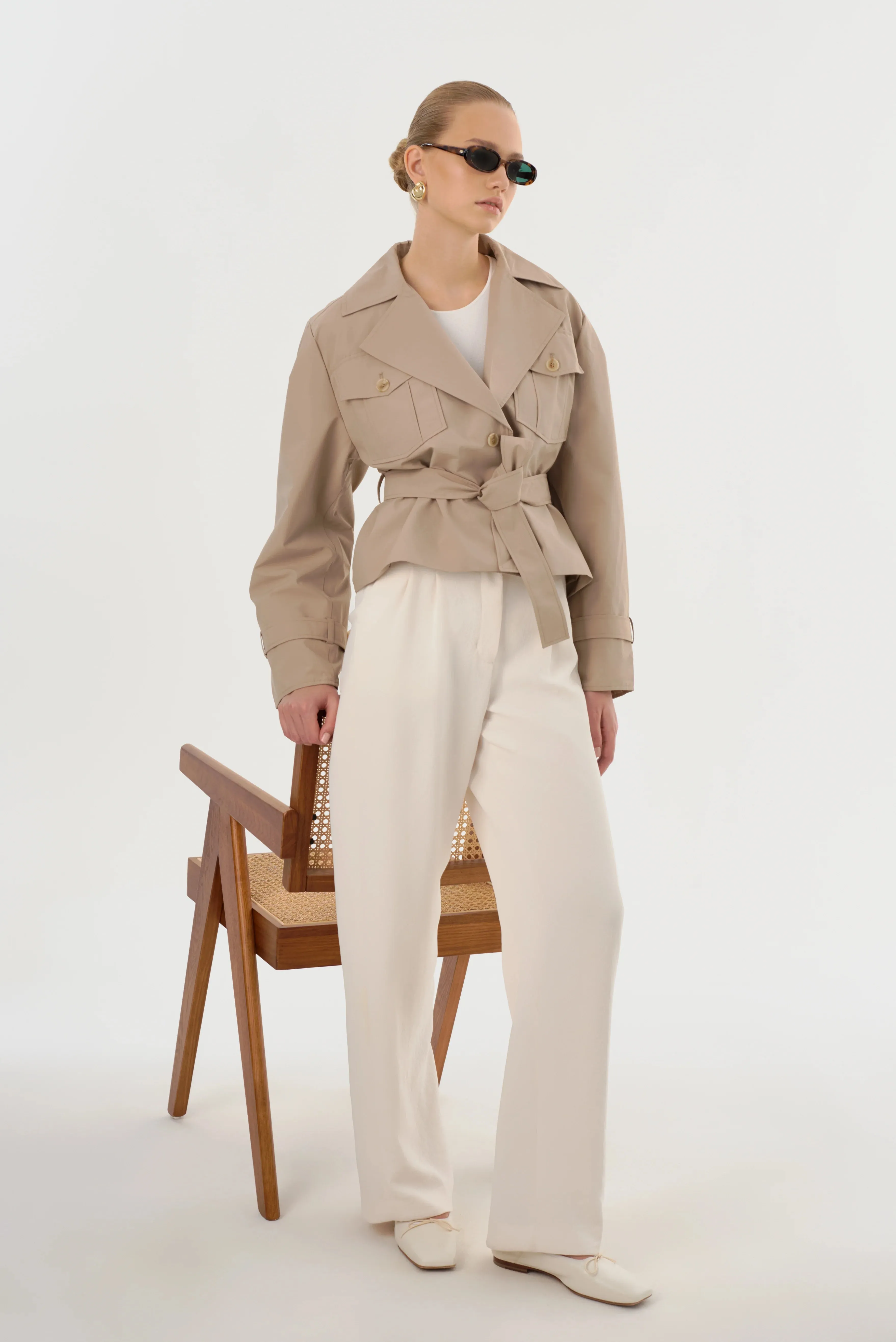 Quinn Short Trench Jacket | Khaki