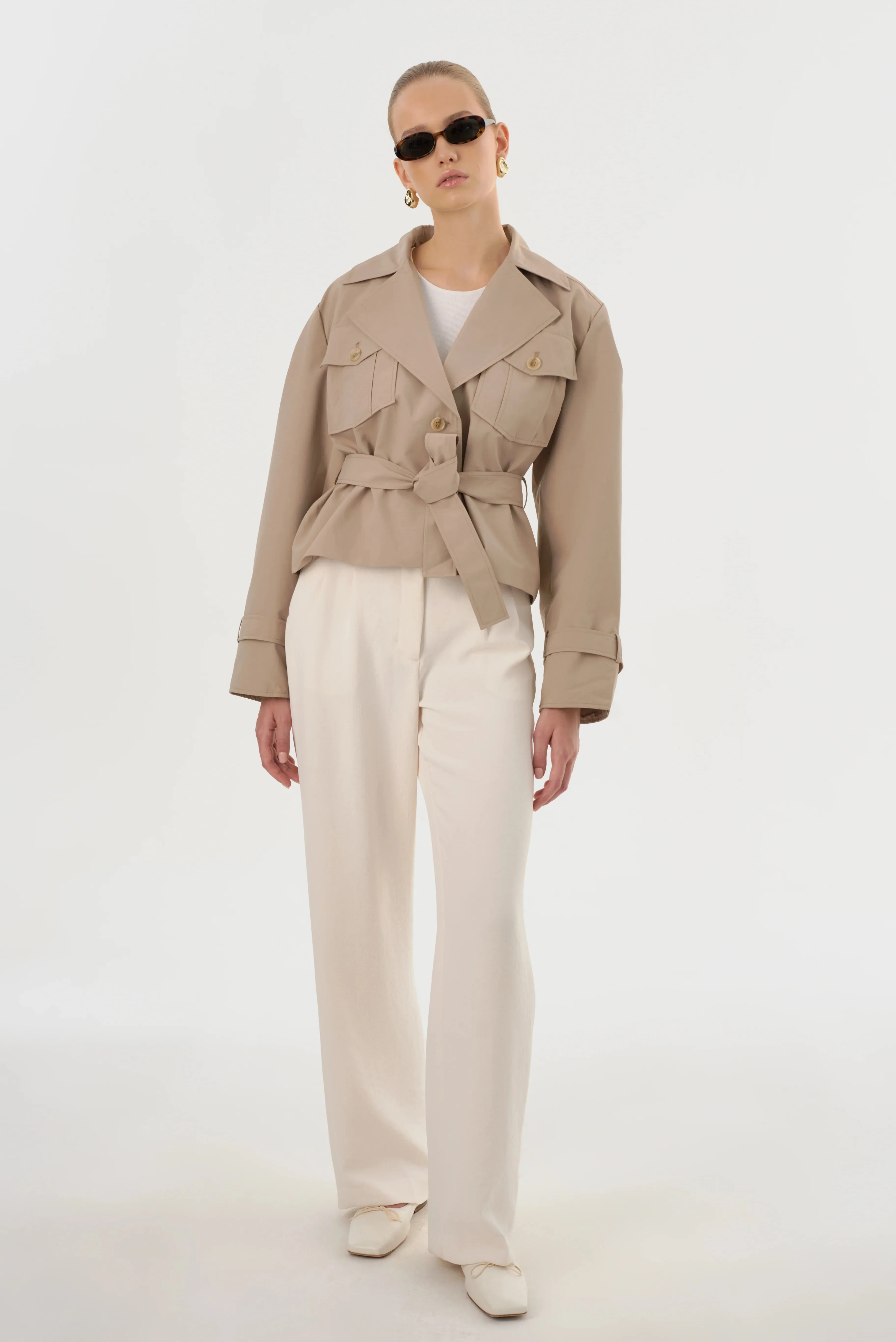 Quinn Short Trench Jacket | Khaki