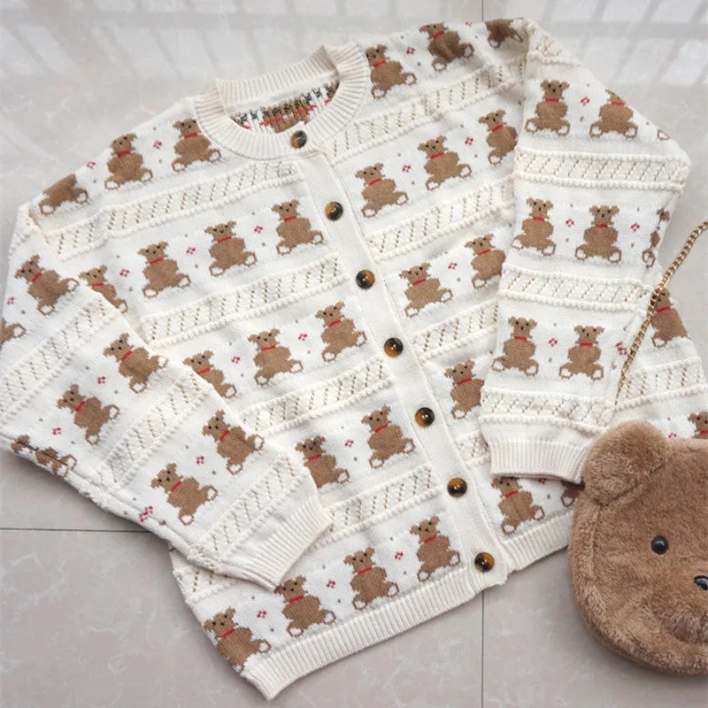"BEAR BEIGE KNIT" SWEATER CARDIGAN K082406